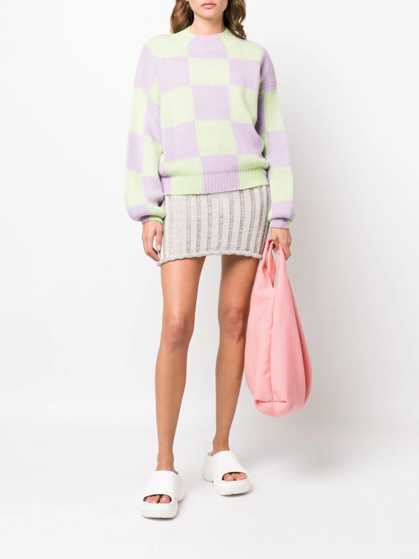 checked colour-block knit jumper