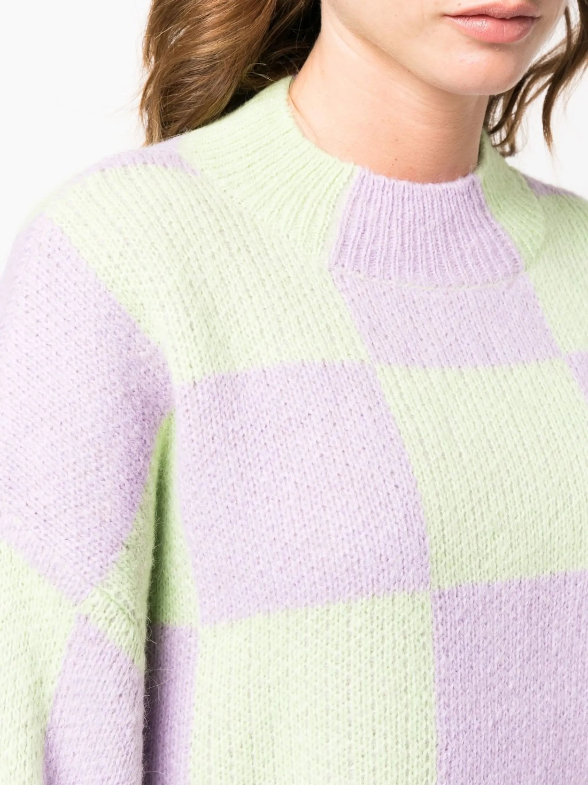 checked colour-block knit jumper