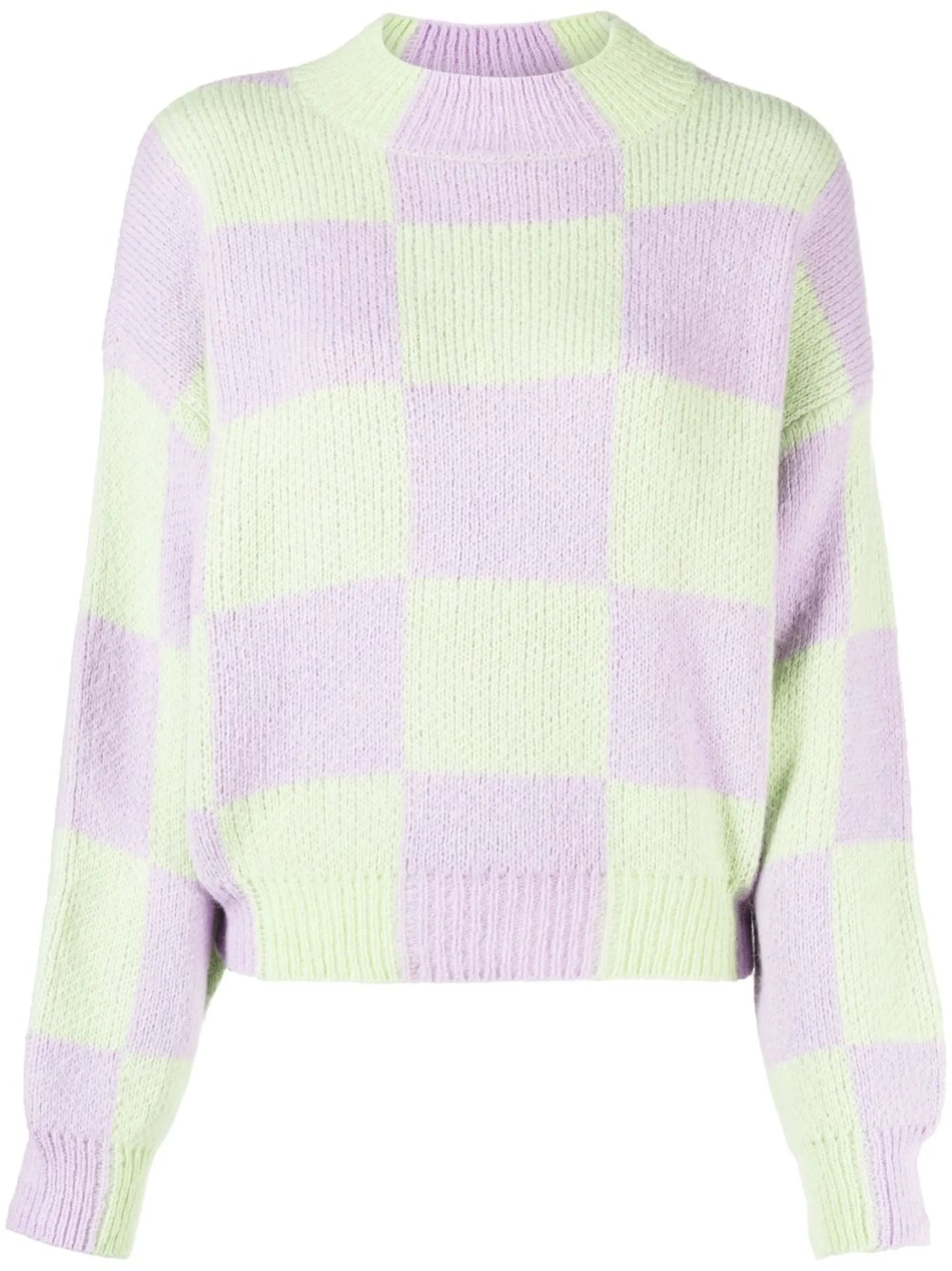 checked colour-block knit jumper