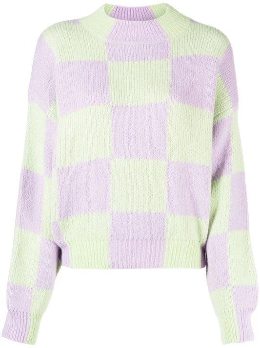checked colour-block knit jumper