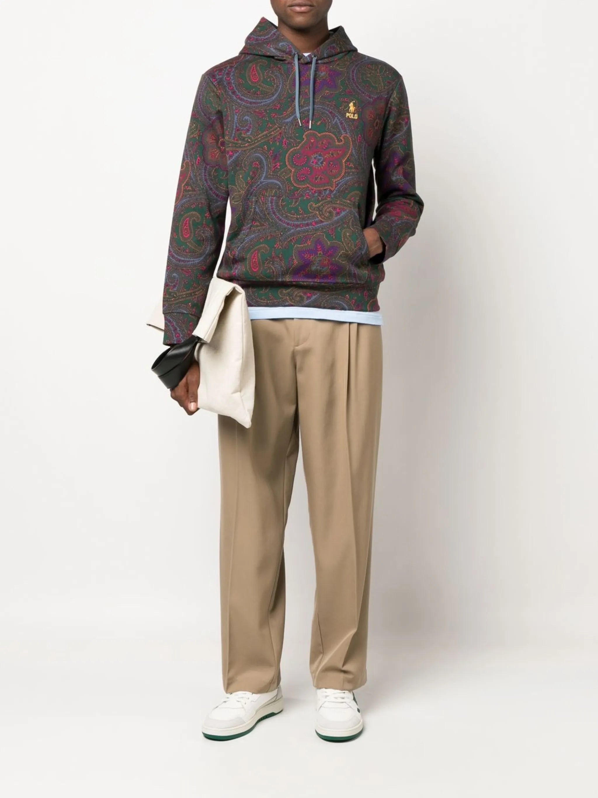 logo-embroidered paisley-print hoodie
