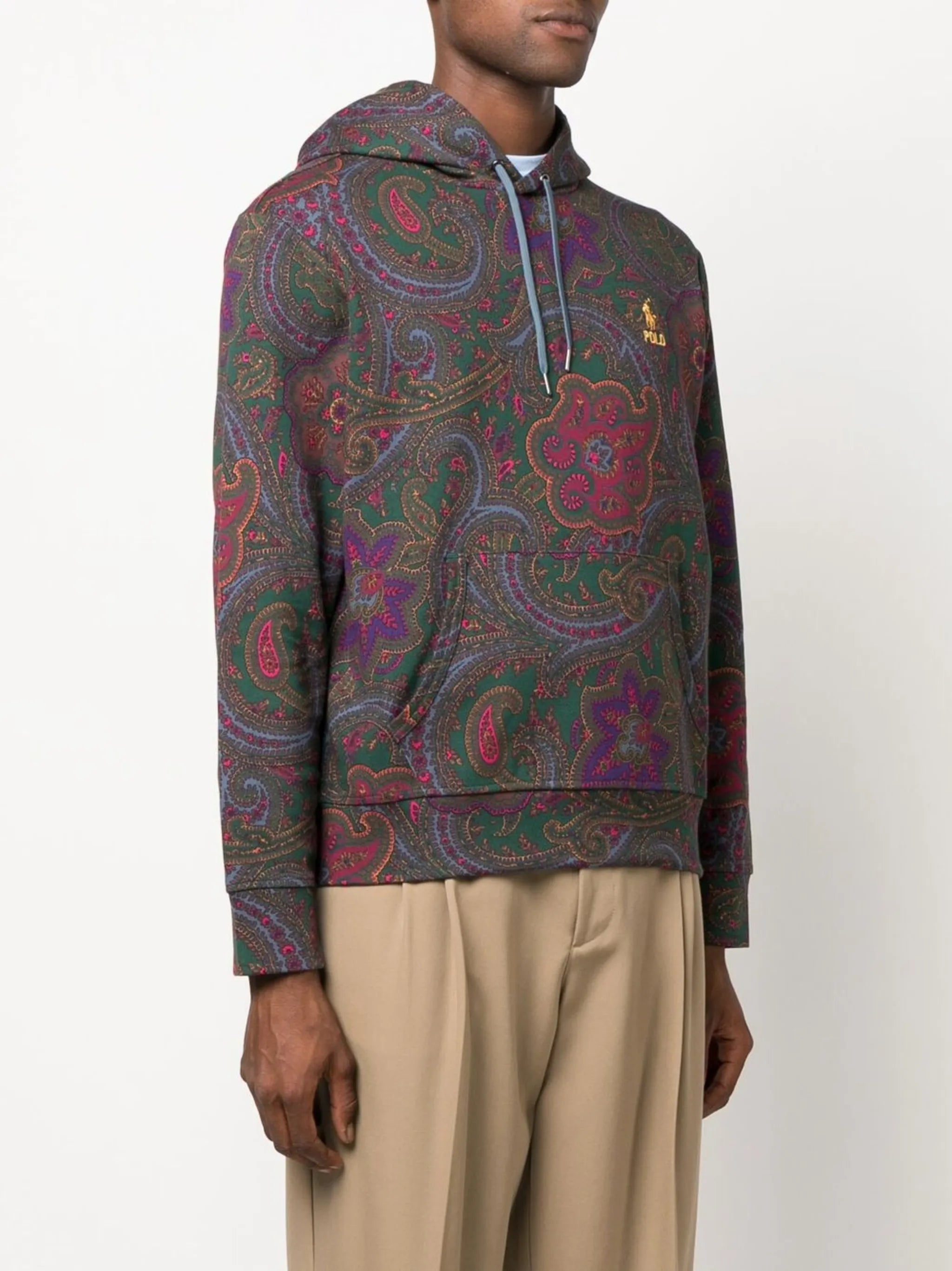 logo-embroidered paisley-print hoodie