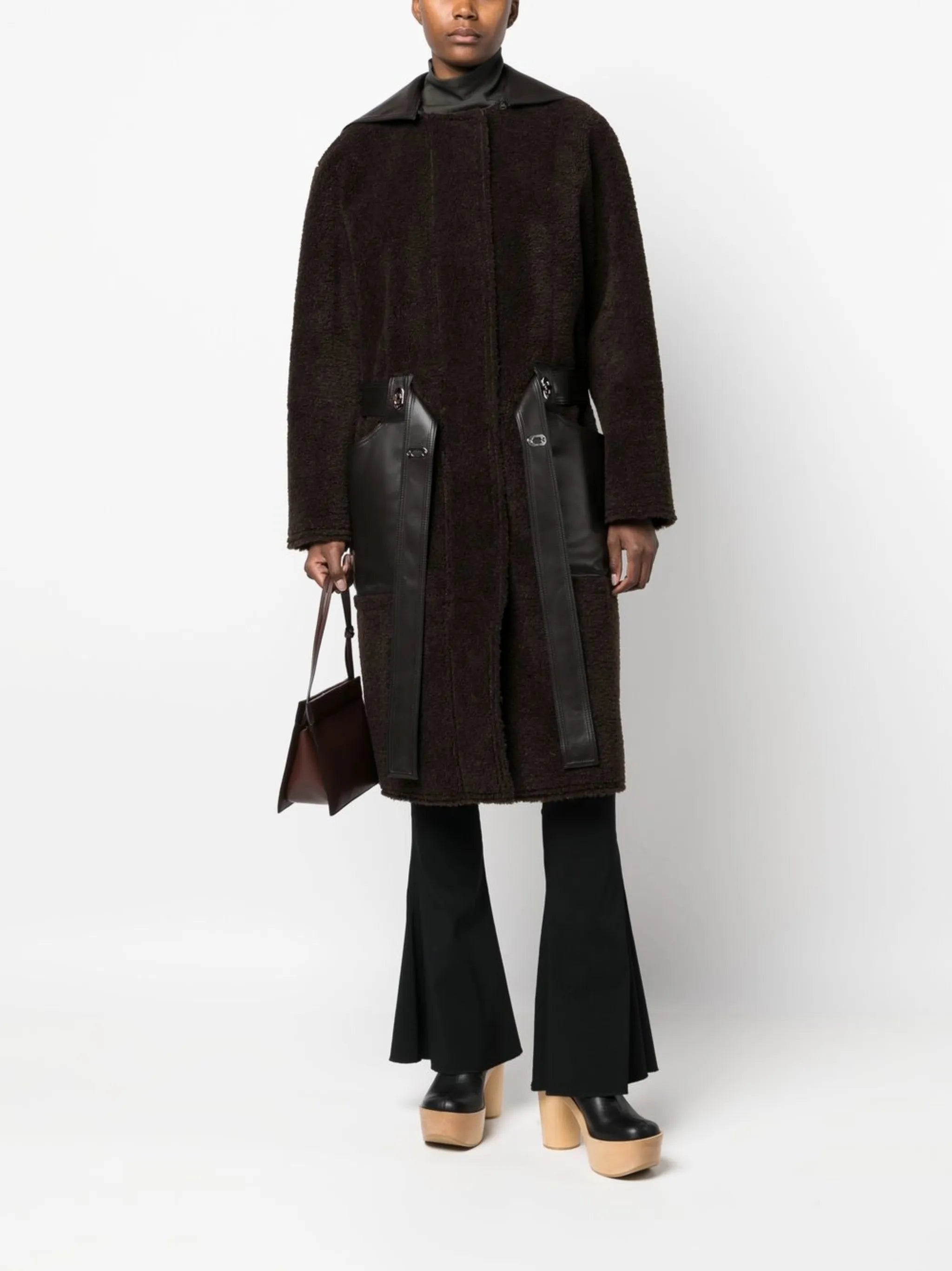 faux-leather zip-up coat