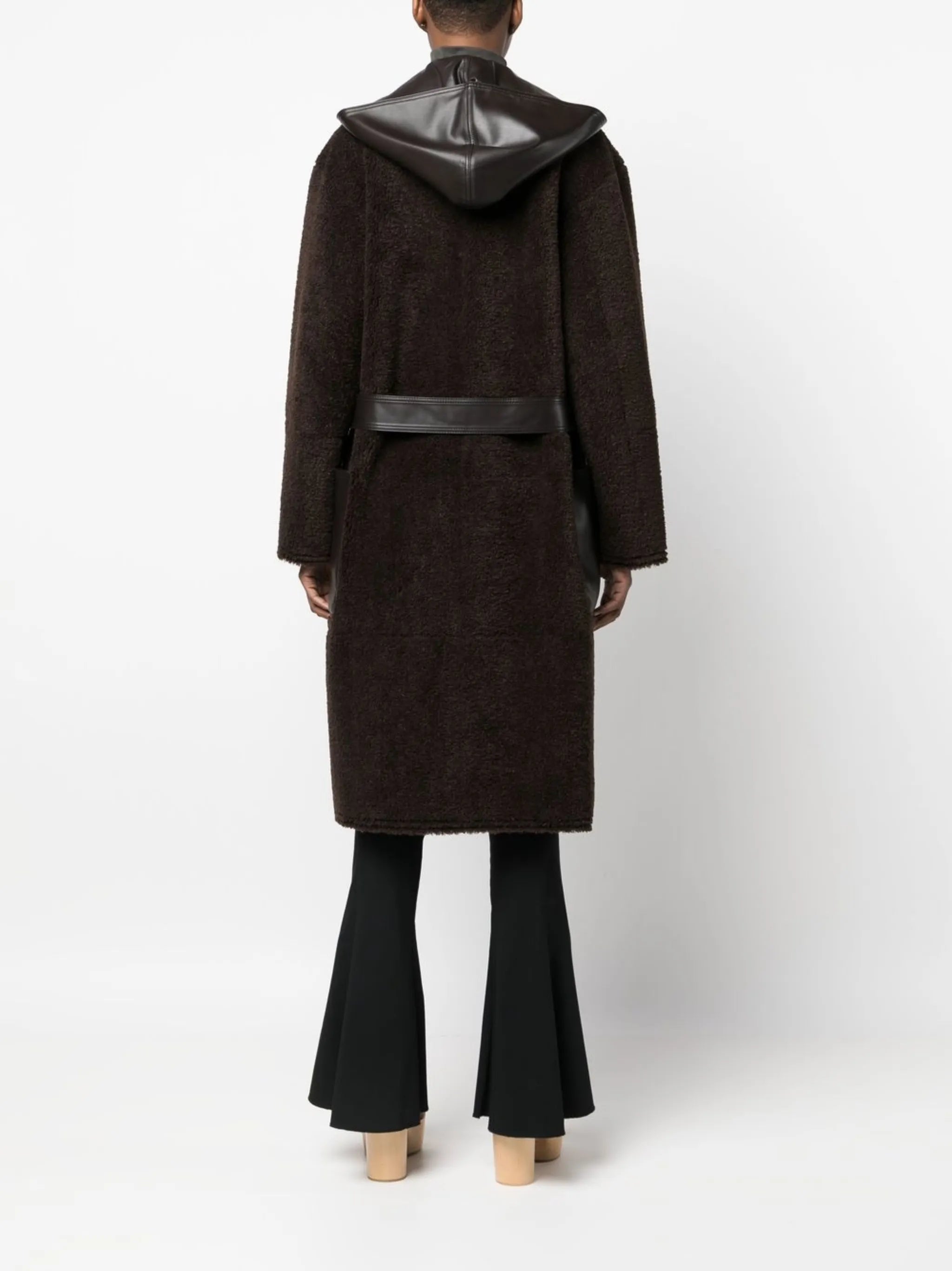faux-leather zip-up coat