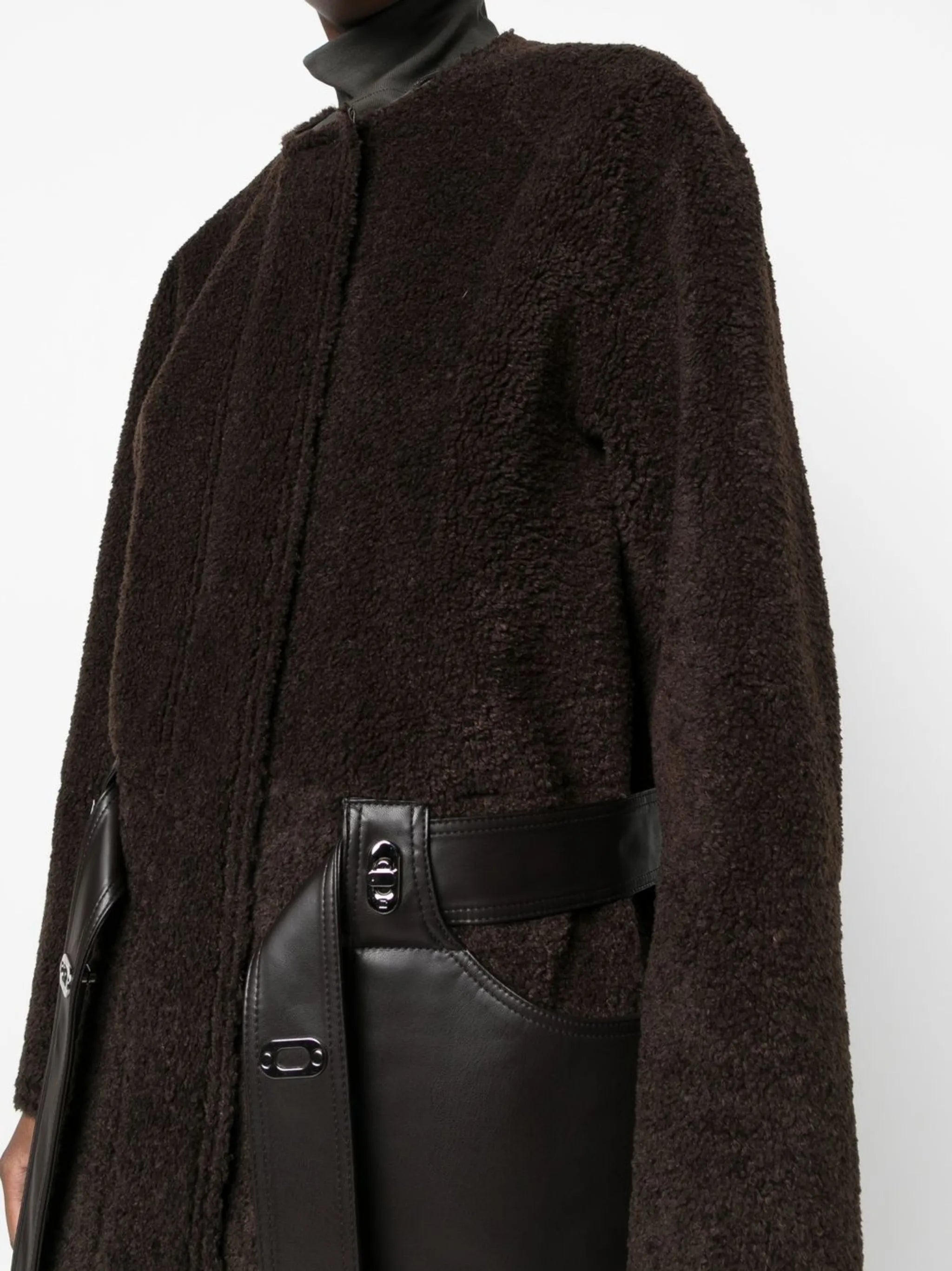 faux-leather zip-up coat