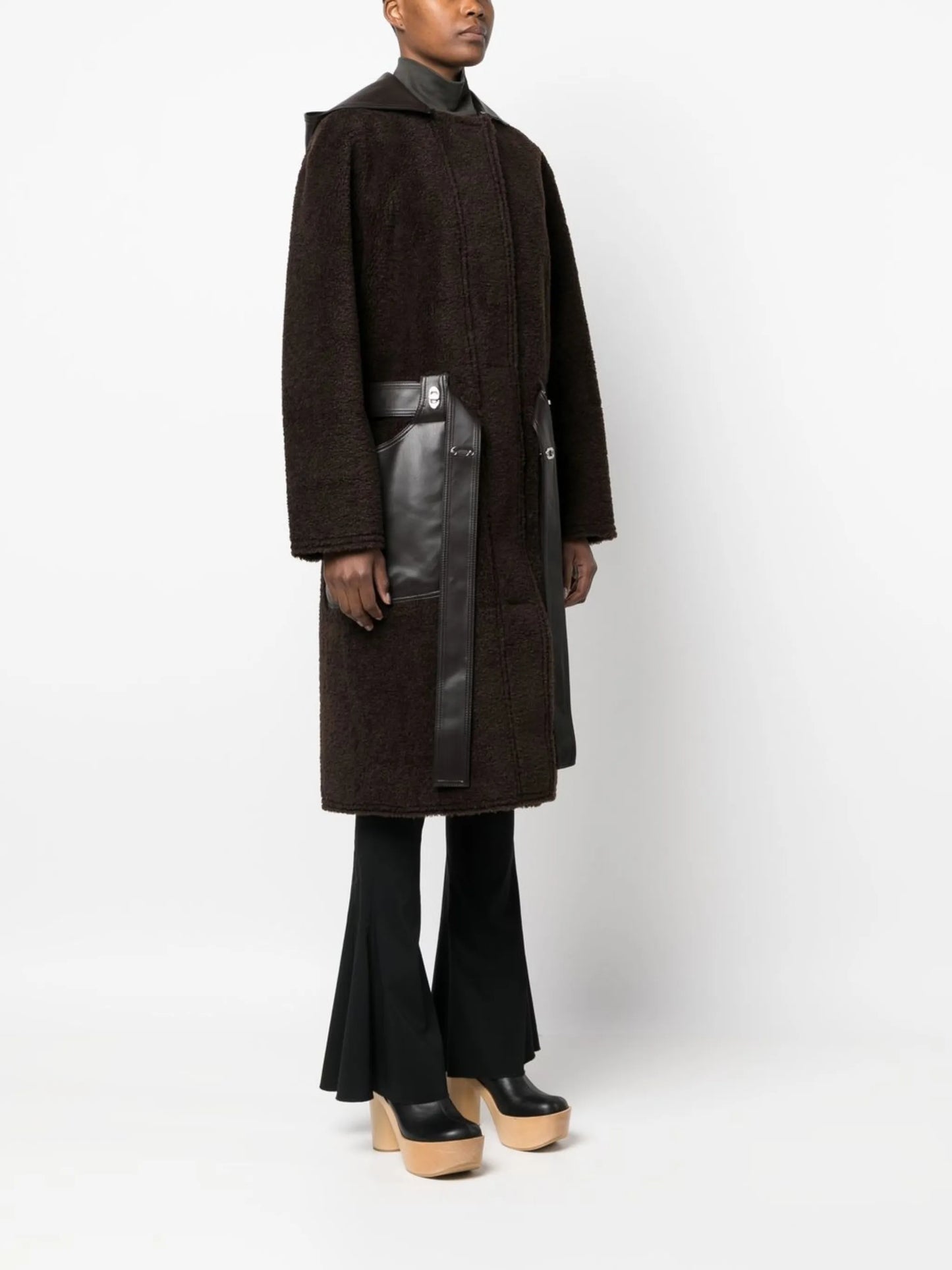 faux-leather zip-up coat