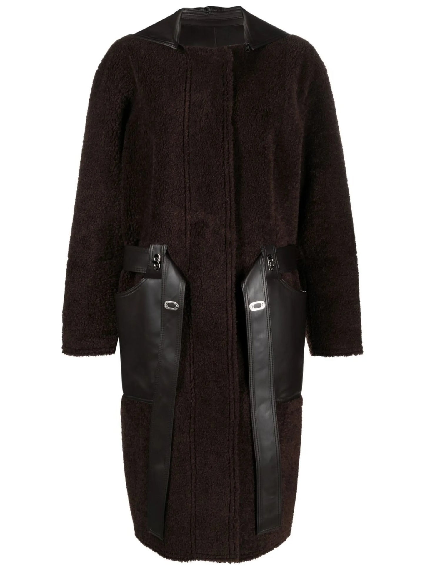 faux-leather zip-up coat