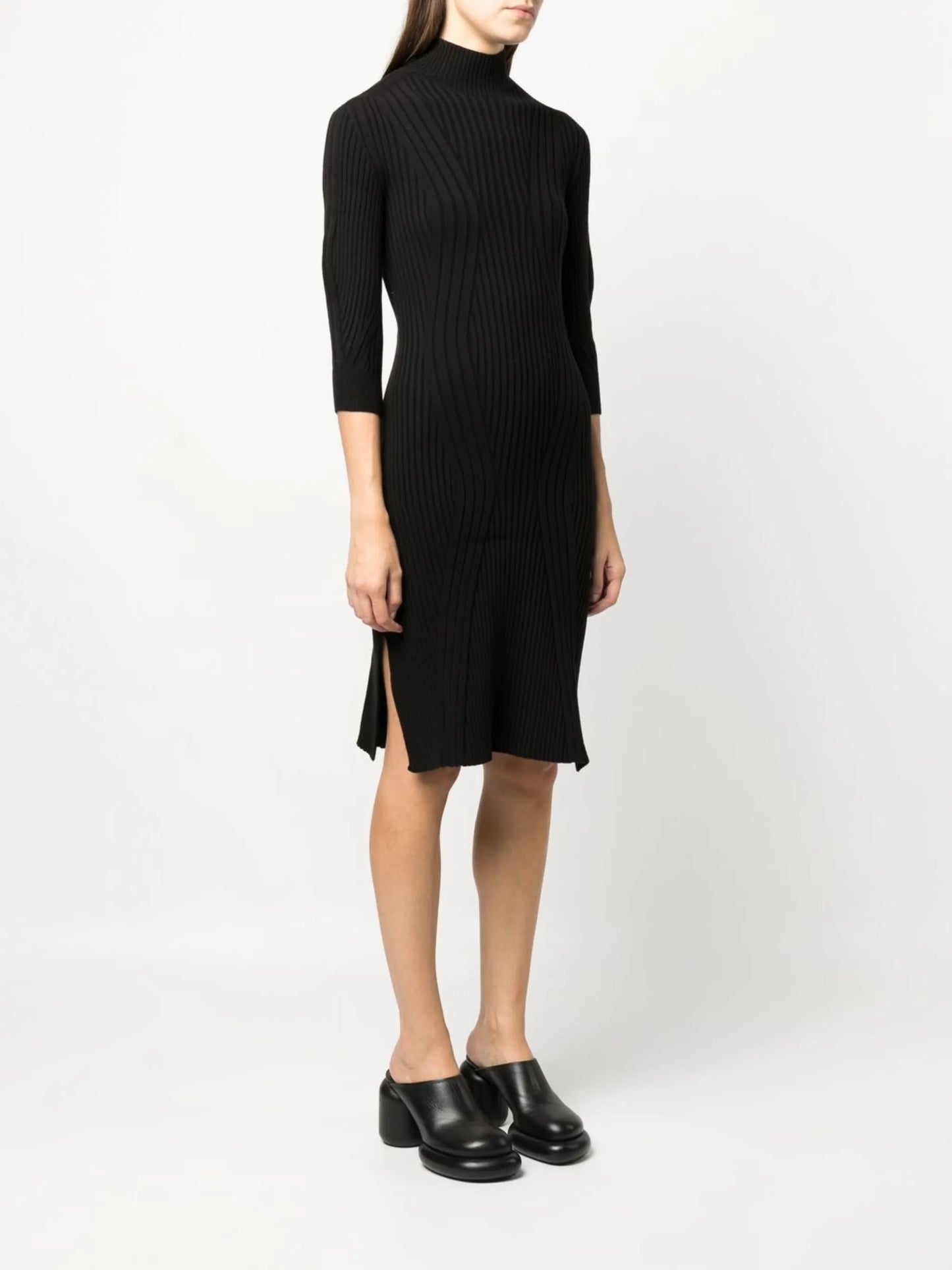 high-neck ribbed-knit dress