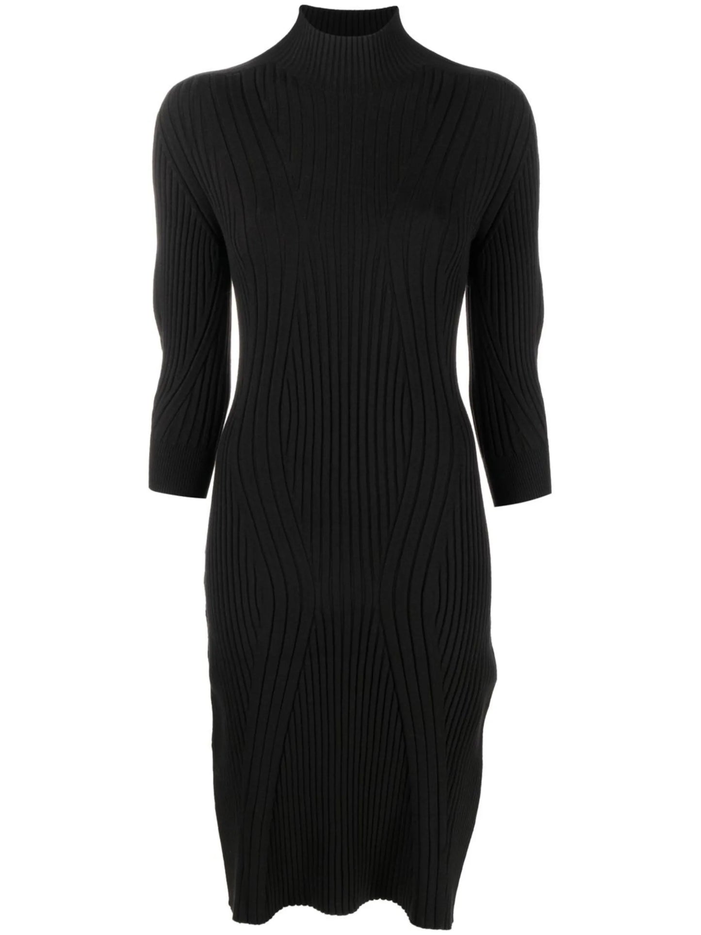 high-neck ribbed-knit dress