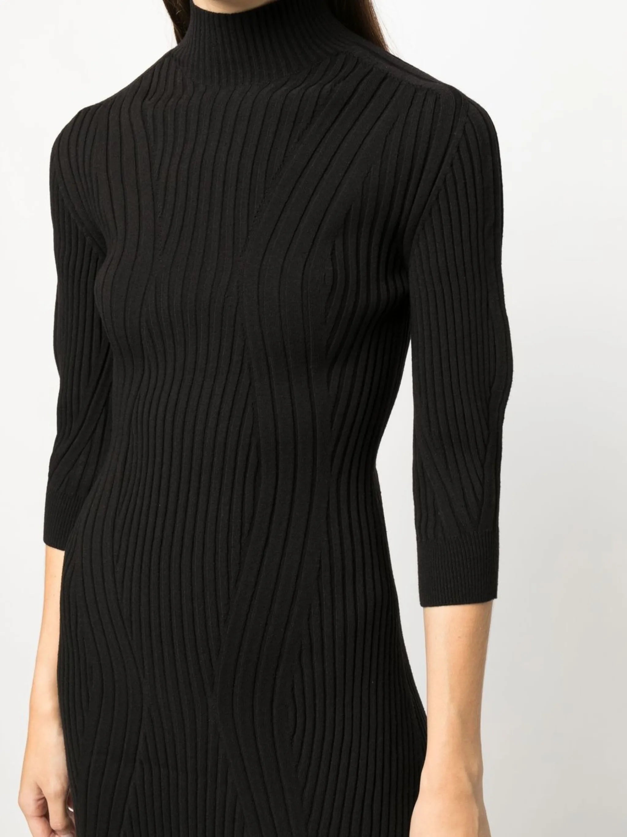 high-neck ribbed-knit dress