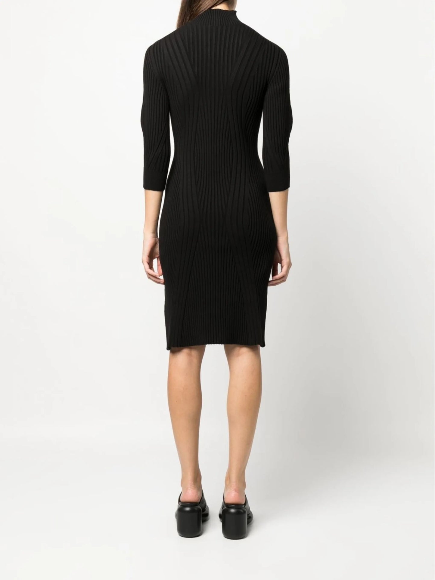 high-neck ribbed-knit dress
