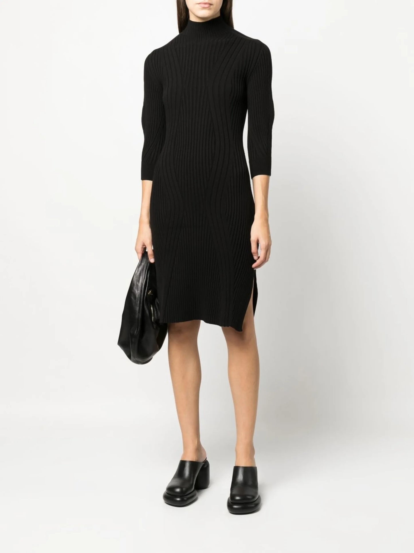 high-neck ribbed-knit dress