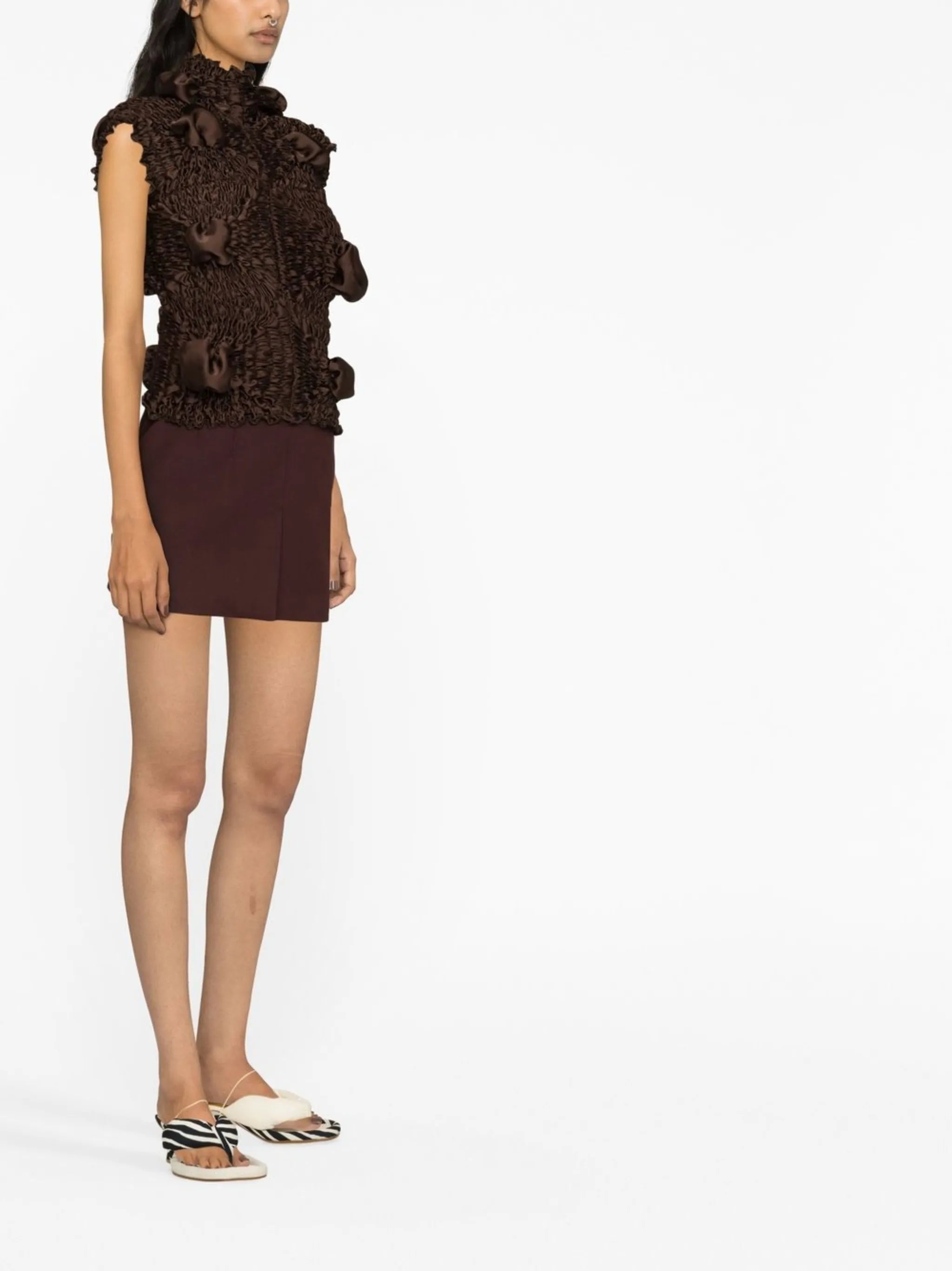 Twist sleeveless shirred blouse