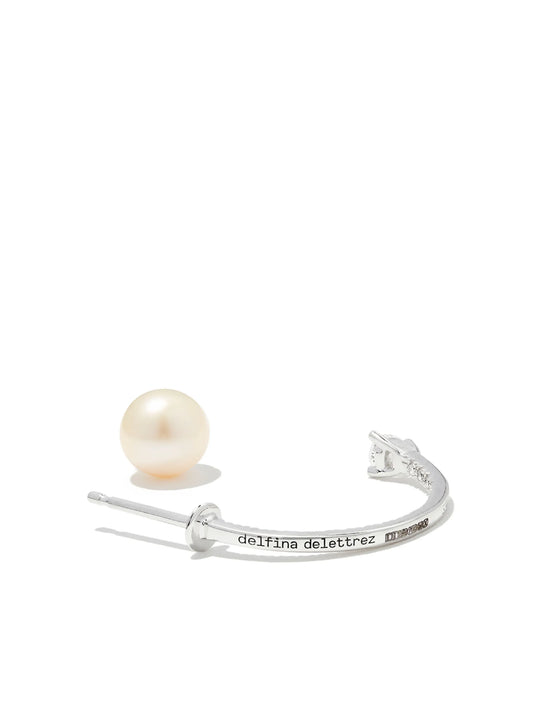 18kt white gold Dots pearl and diamond single earring