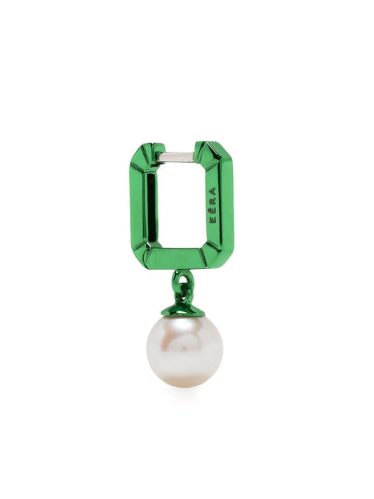18kt white gold enamel pearl huggie earring