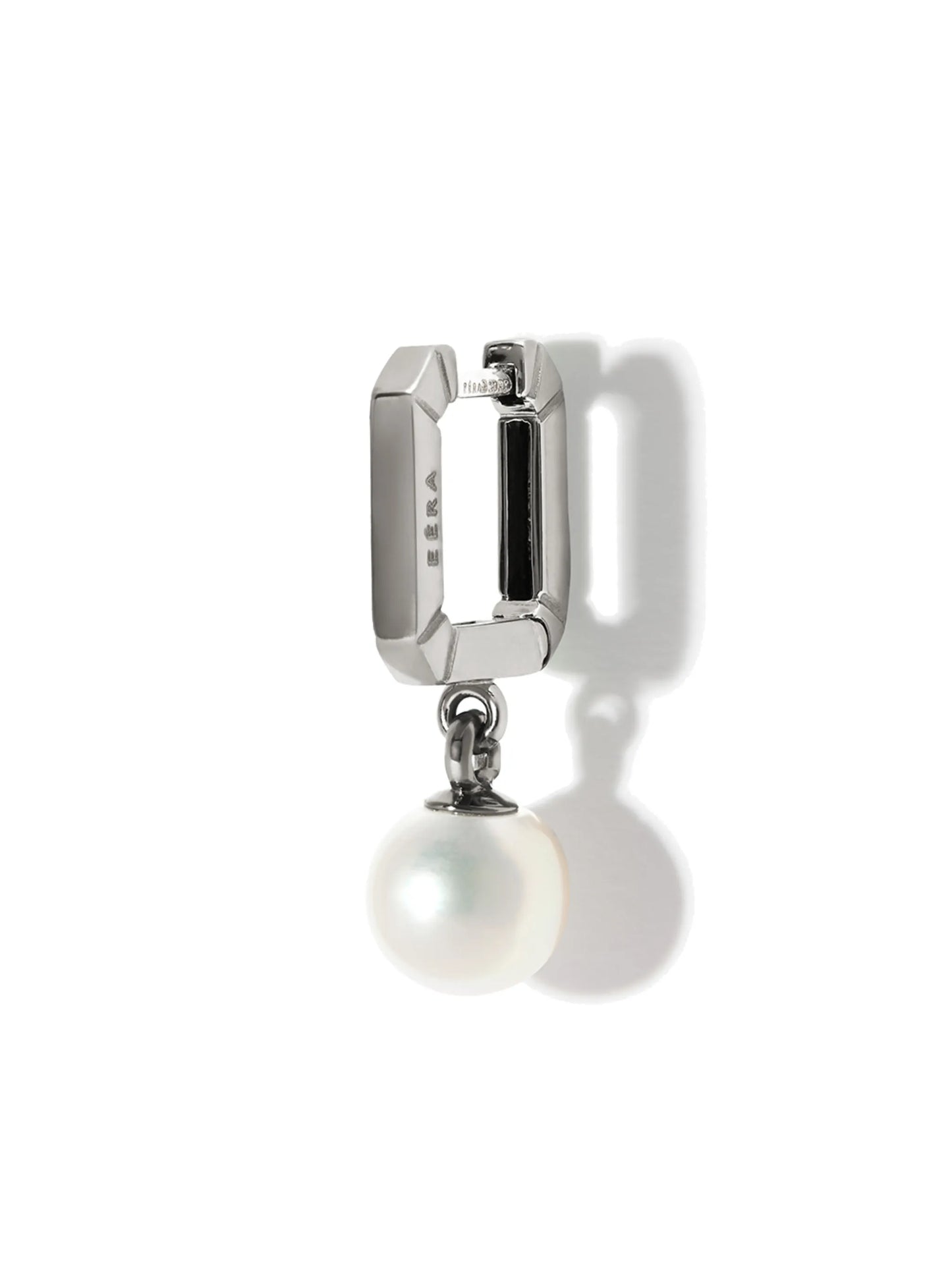 18kt white gold enamel pearl huggie earring