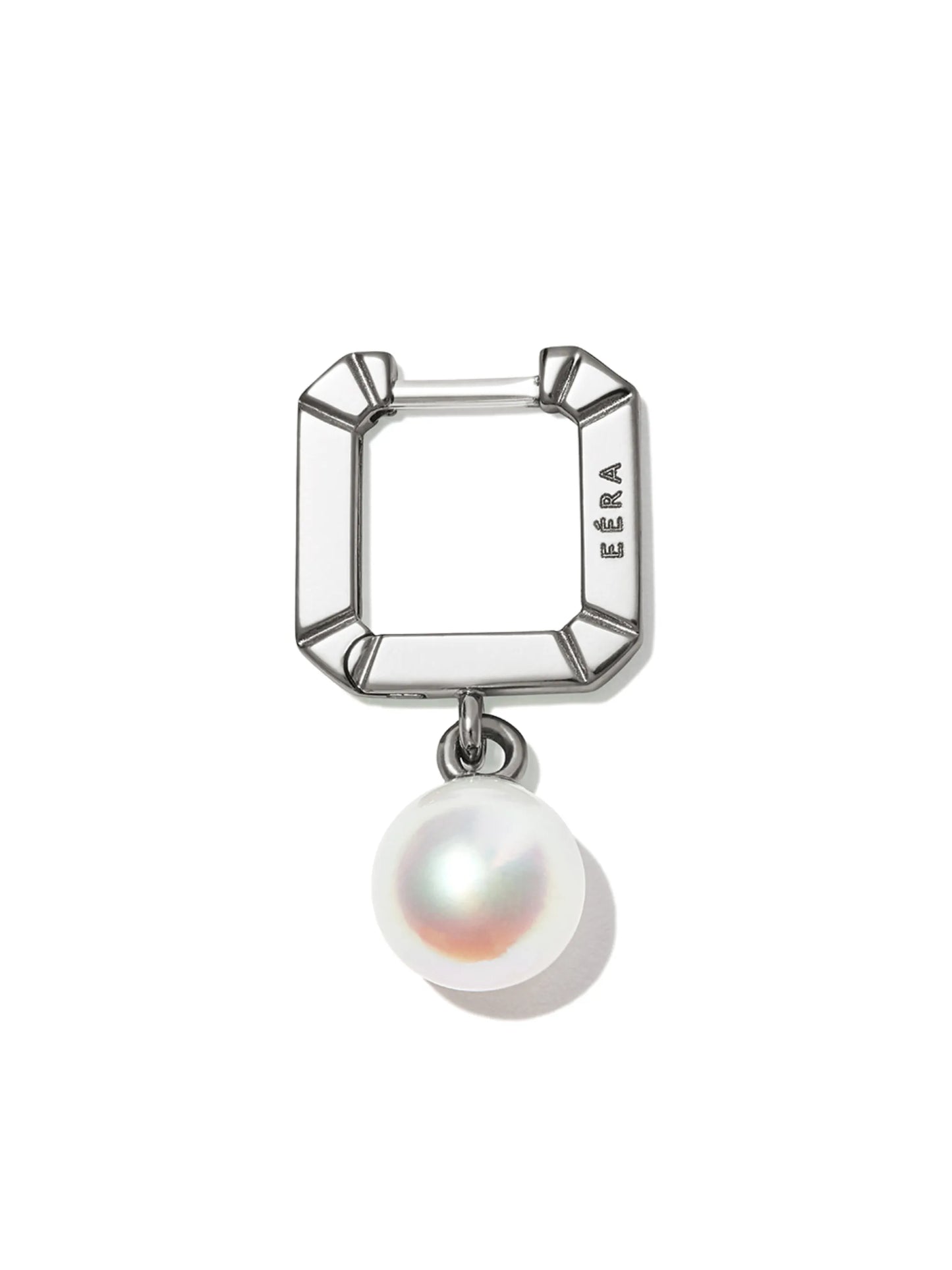 18kt white gold enamel pearl huggie earring