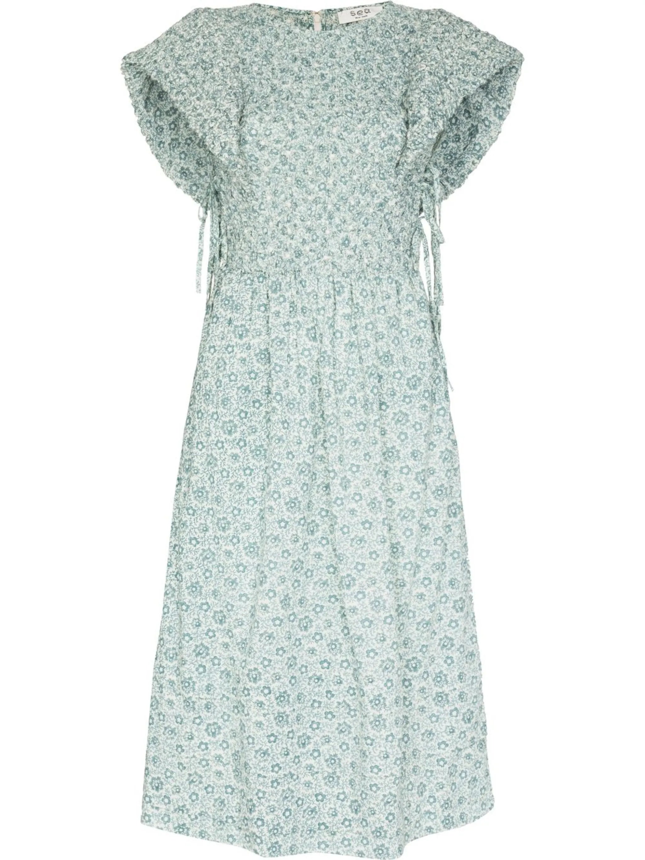 floral-print short-sleeved midi dress