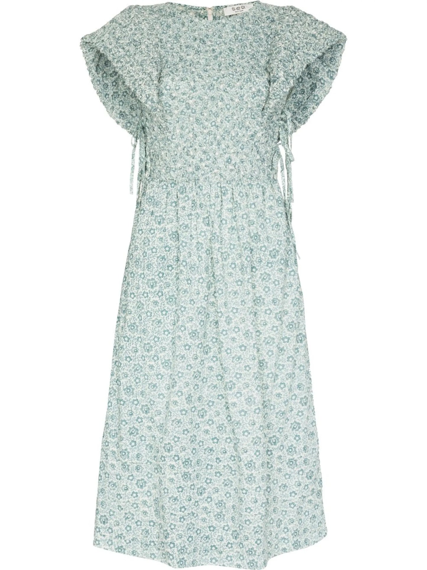 floral-print short-sleeved midi dress