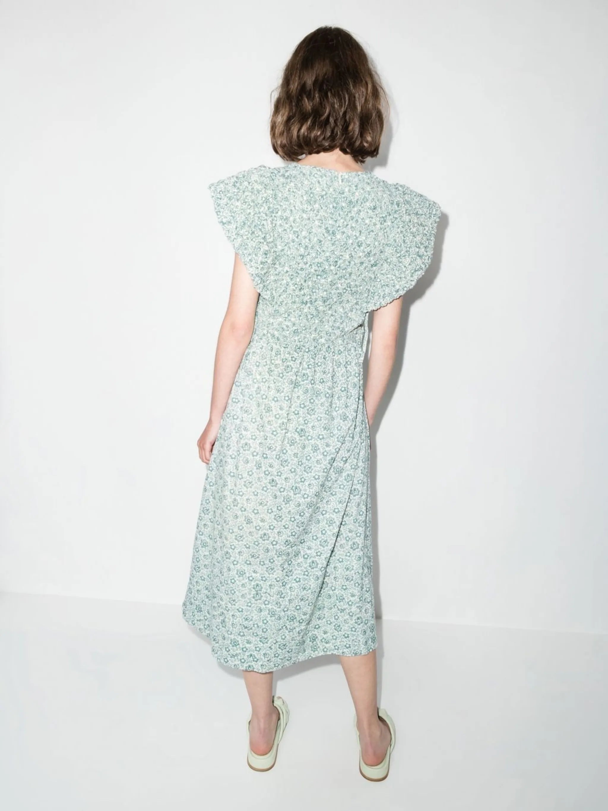 floral-print short-sleeved midi dress