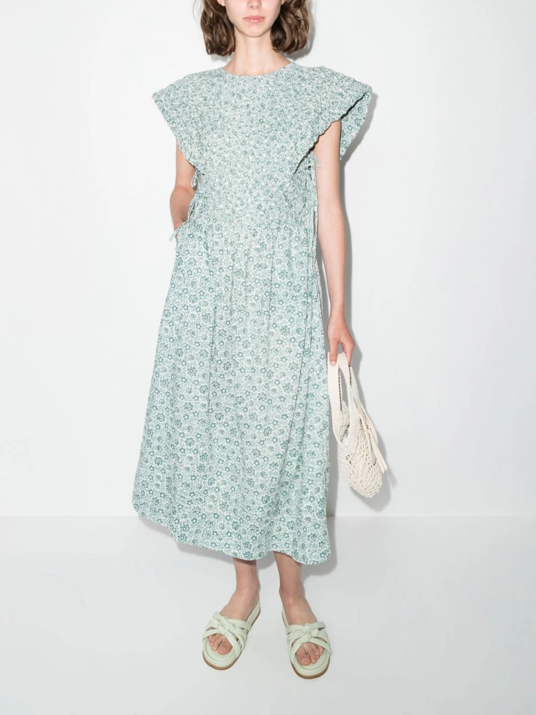 floral-print short-sleeved midi dress