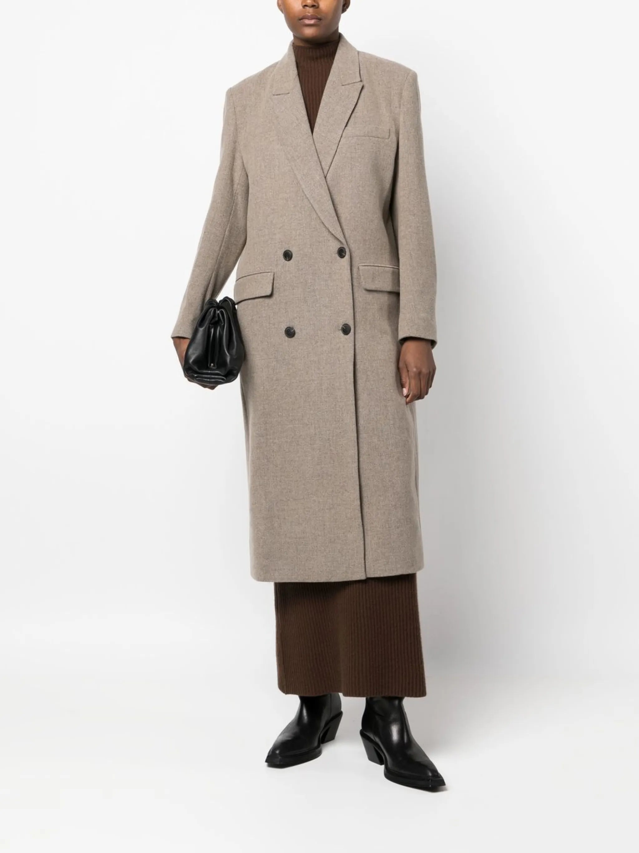 buttoned-up double-breasted coat