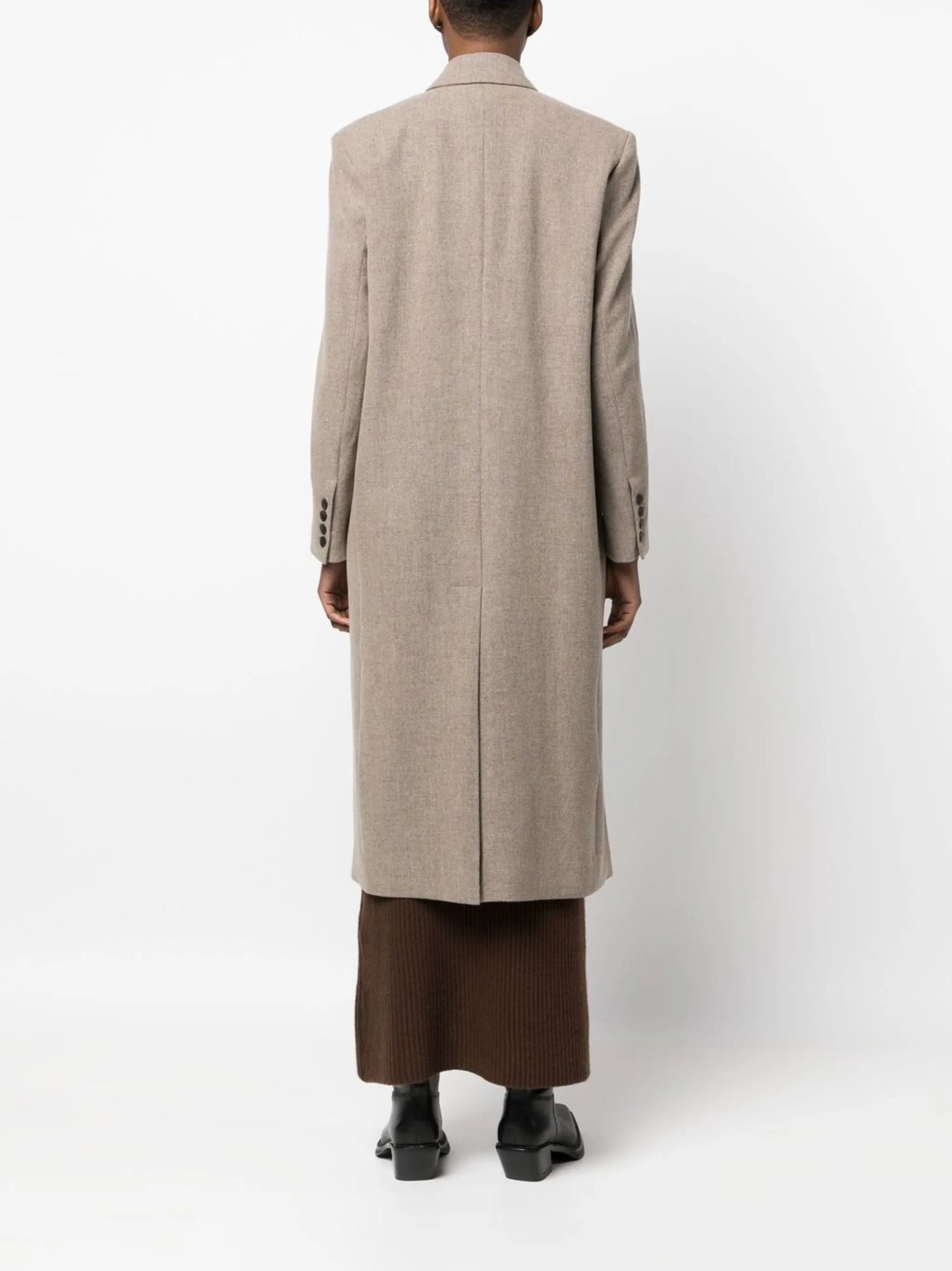 buttoned-up double-breasted coat