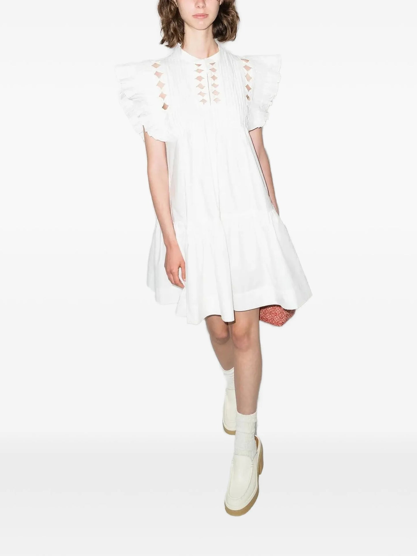 ruffle-sleeve cotton mini dress