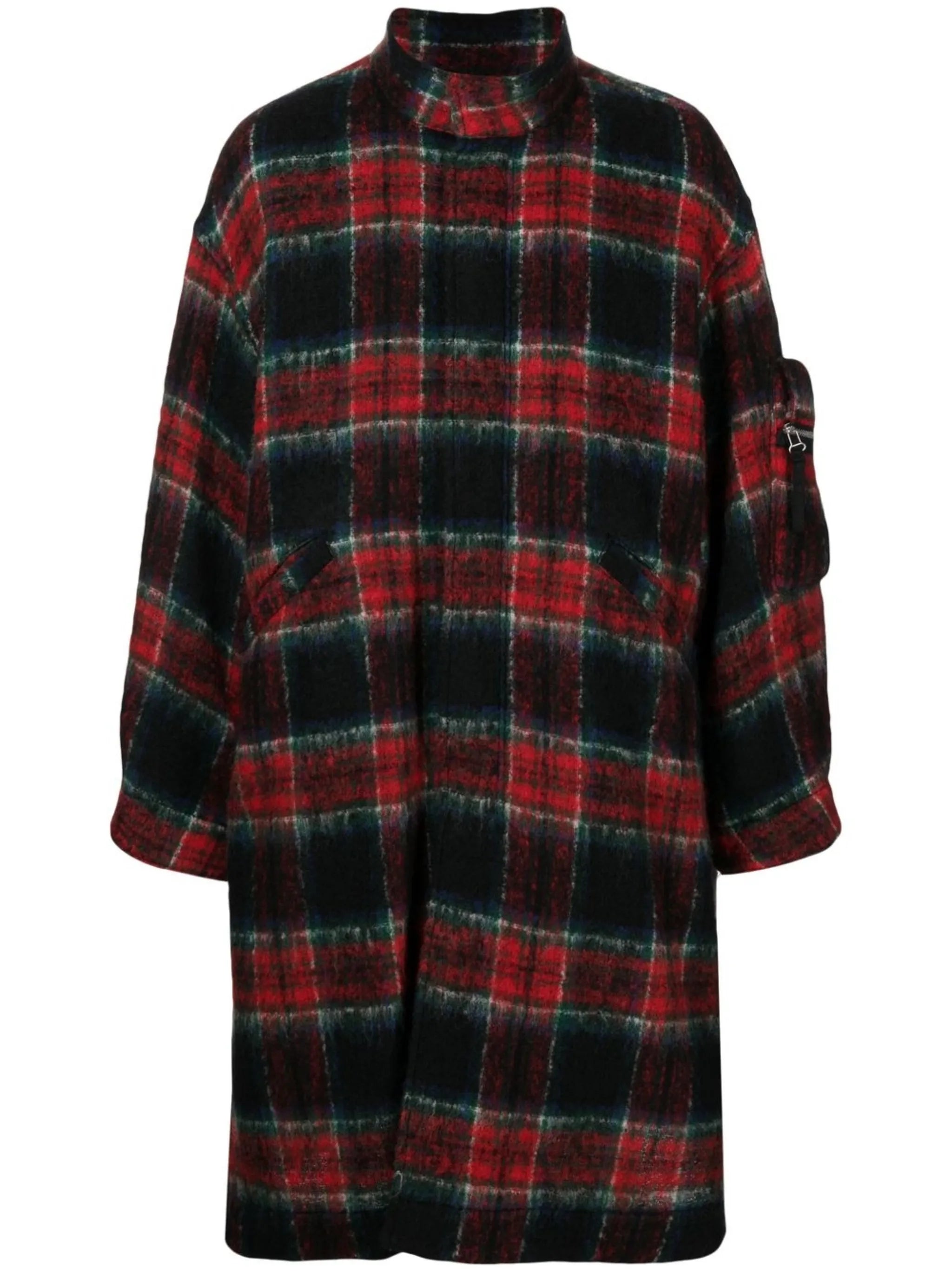 check-pattern zip-front midi coat
