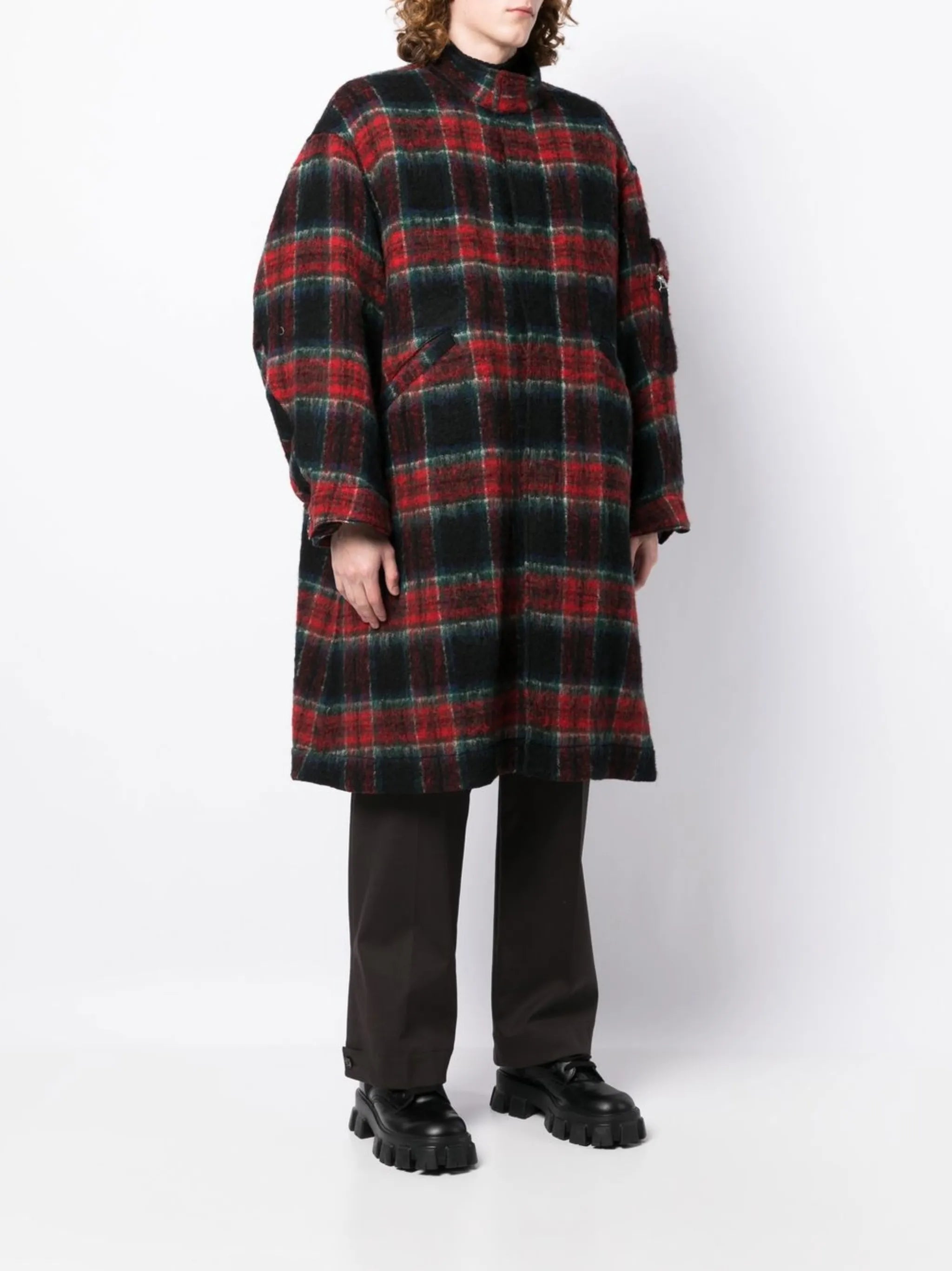 check-pattern zip-front midi coat