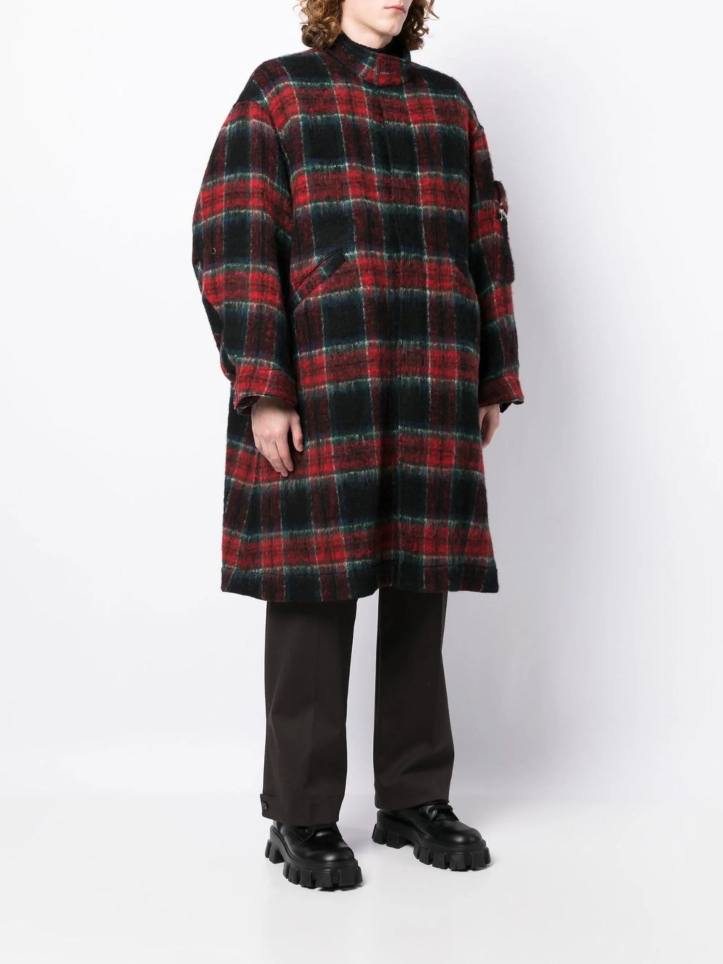 check-pattern zip-front midi coat