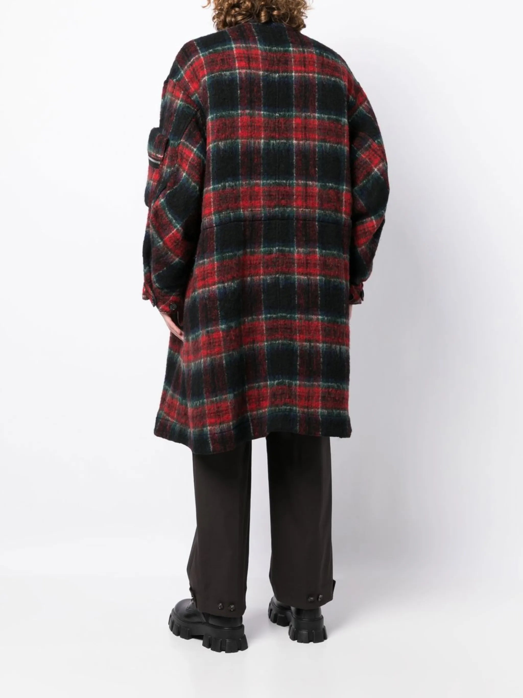 check-pattern zip-front midi coat