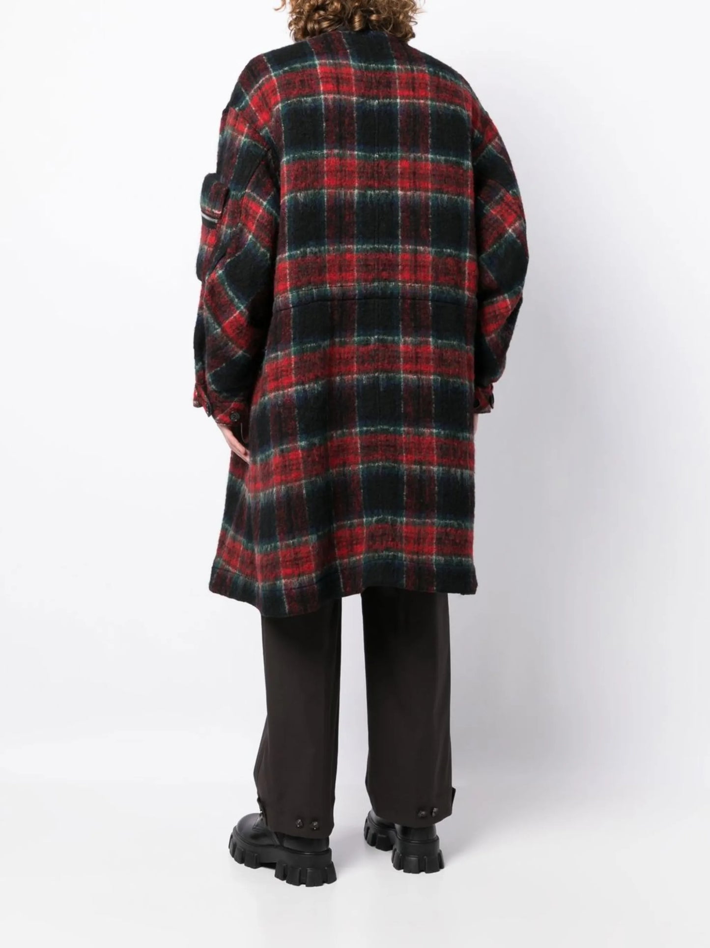 check-pattern zip-front midi coat