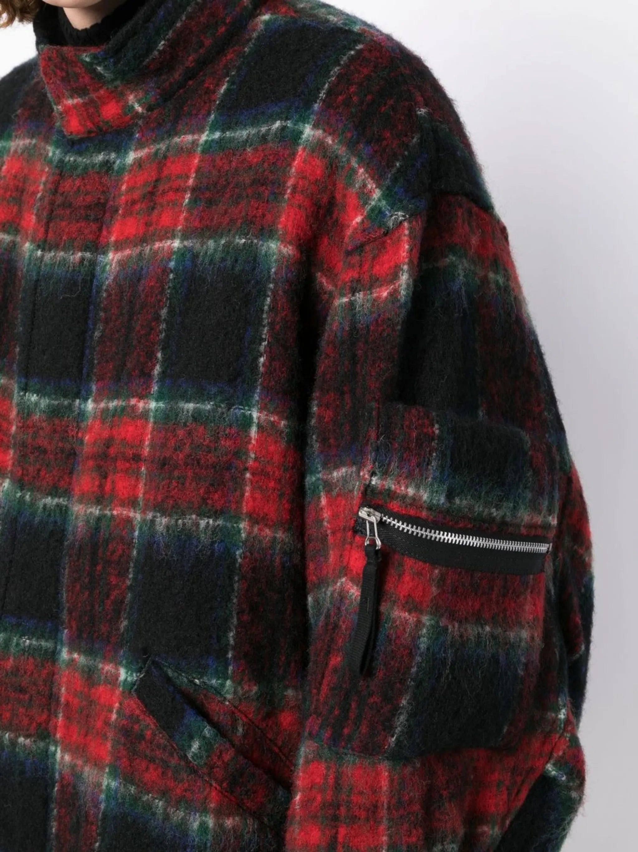 check-pattern zip-front midi coat