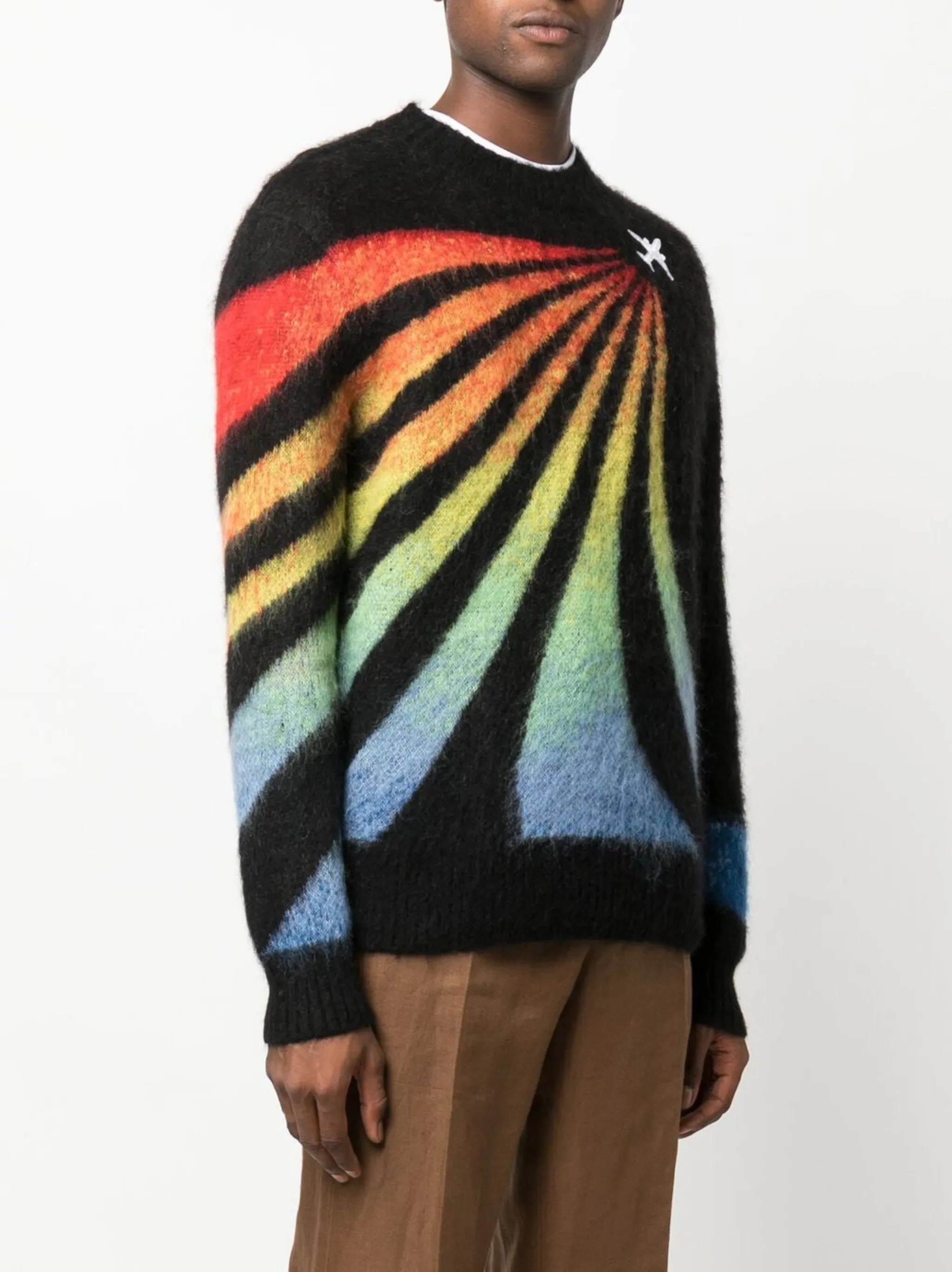 Rainbow-intarsia crew-neck jumper