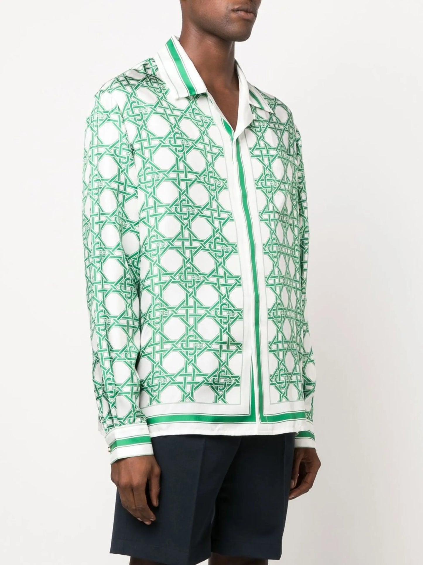 geometric-print silk shirt