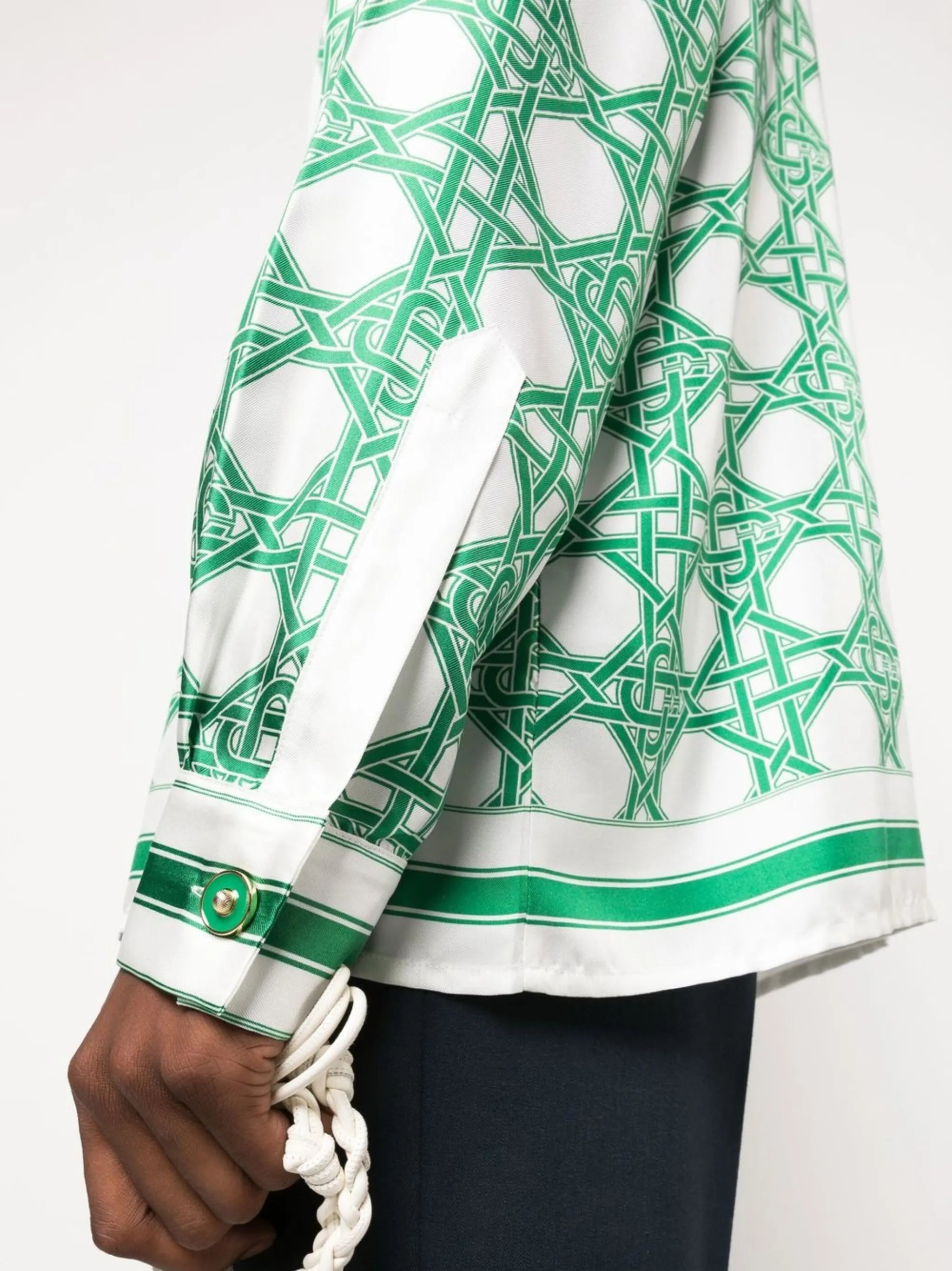 geometric-print silk shirt