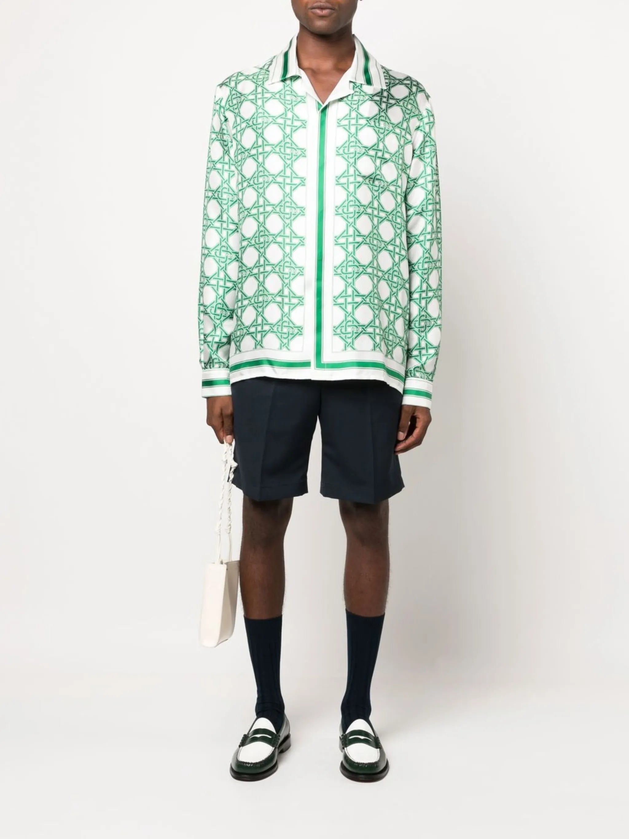 geometric-print silk shirt