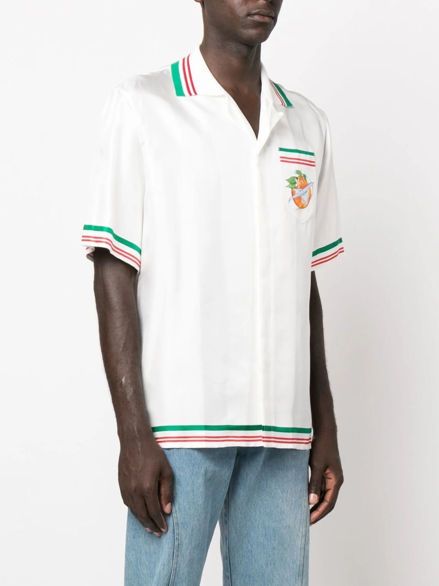 Airways-print knitted-collar silk shirt