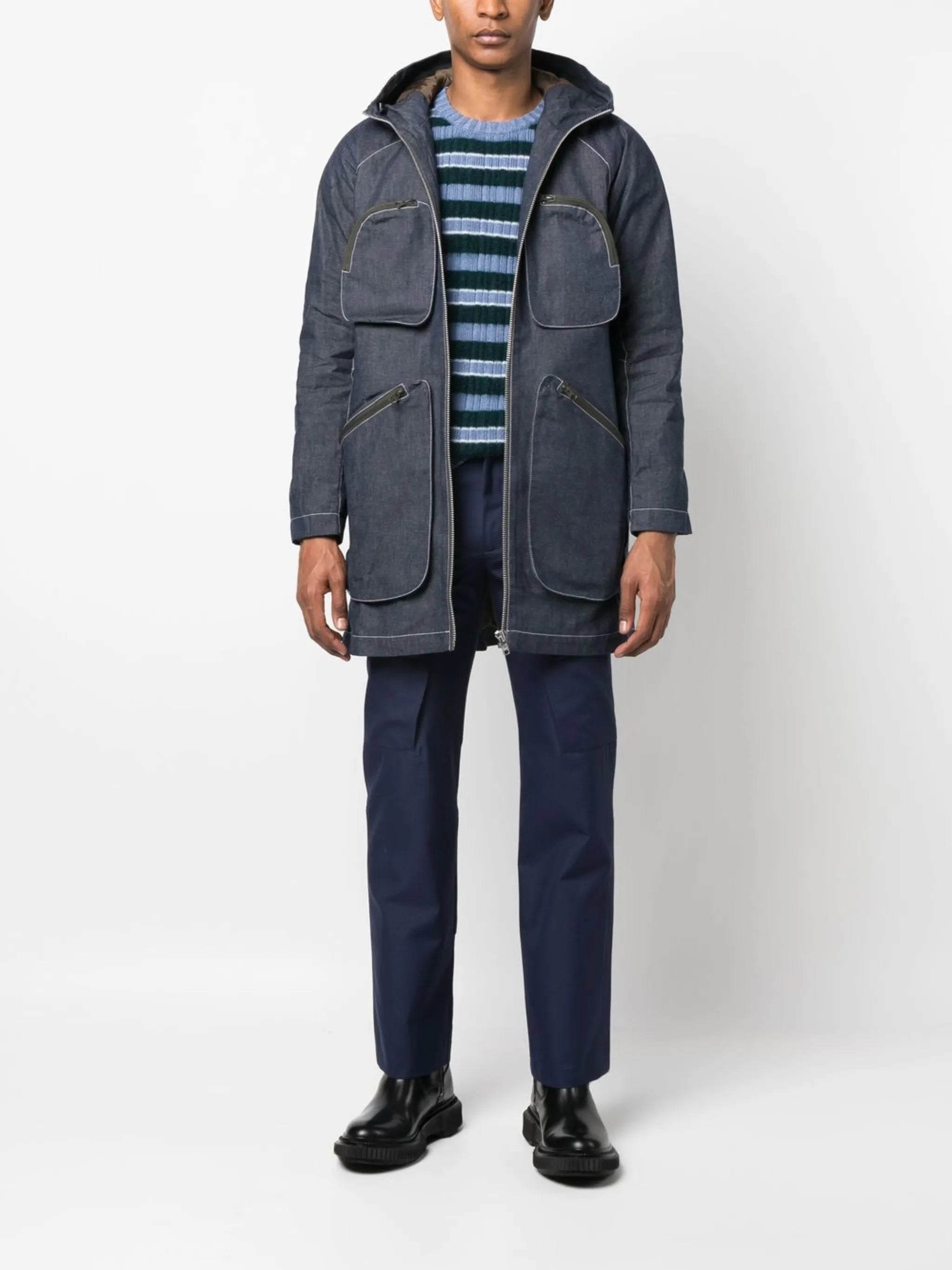 hooded denim parka