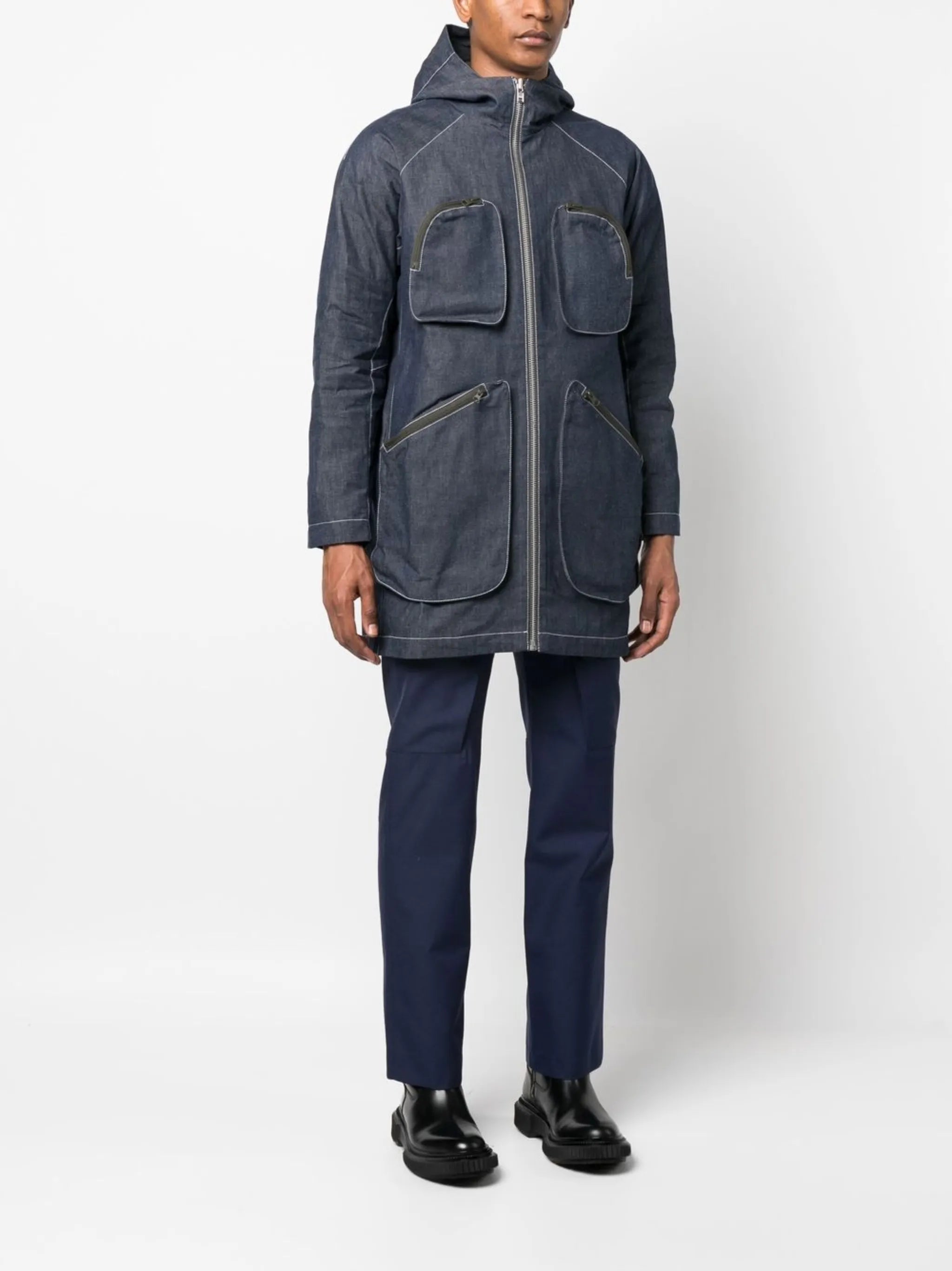 hooded denim parka