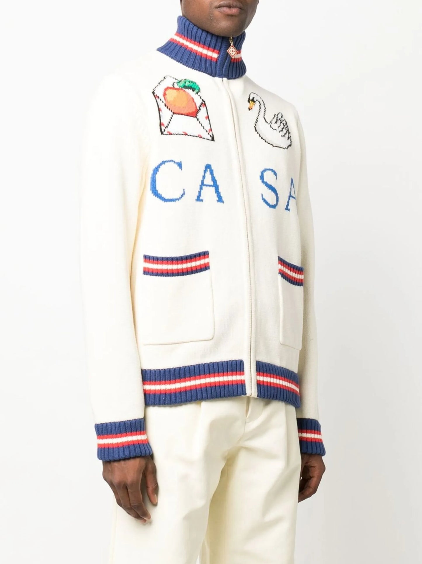 roll-neck intarsia-knit cardigan