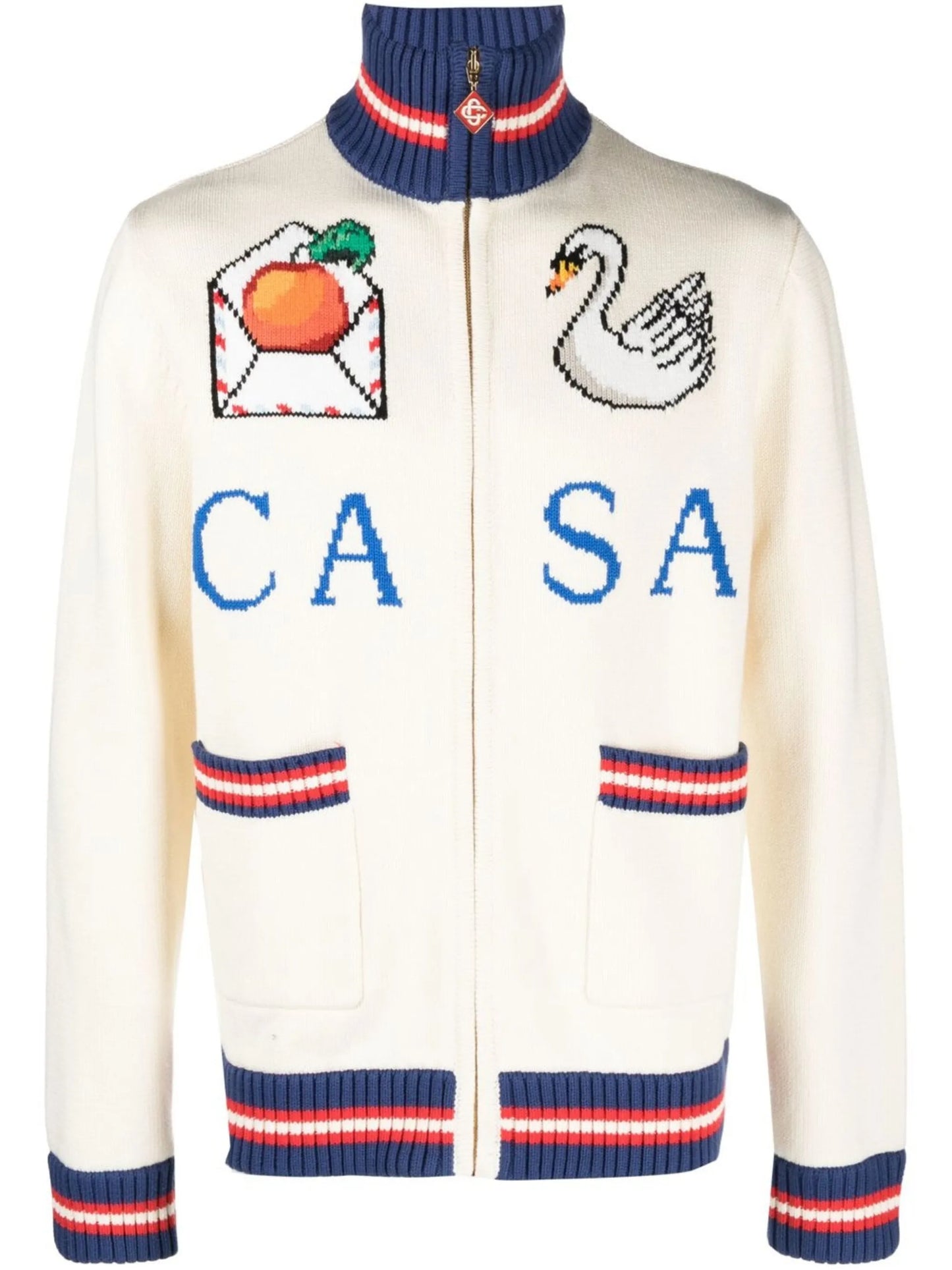 roll-neck intarsia-knit cardigan