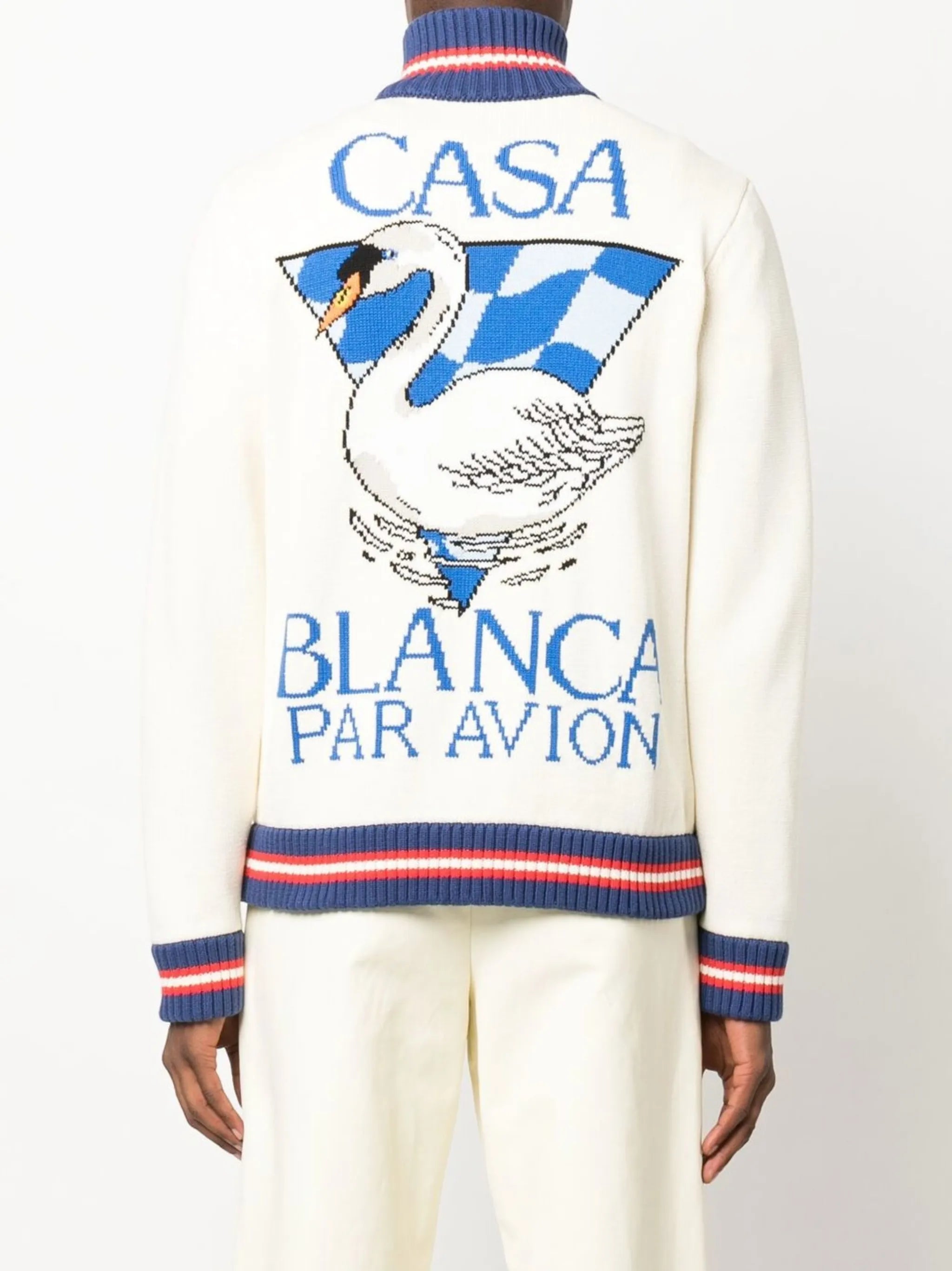 roll-neck intarsia-knit cardigan