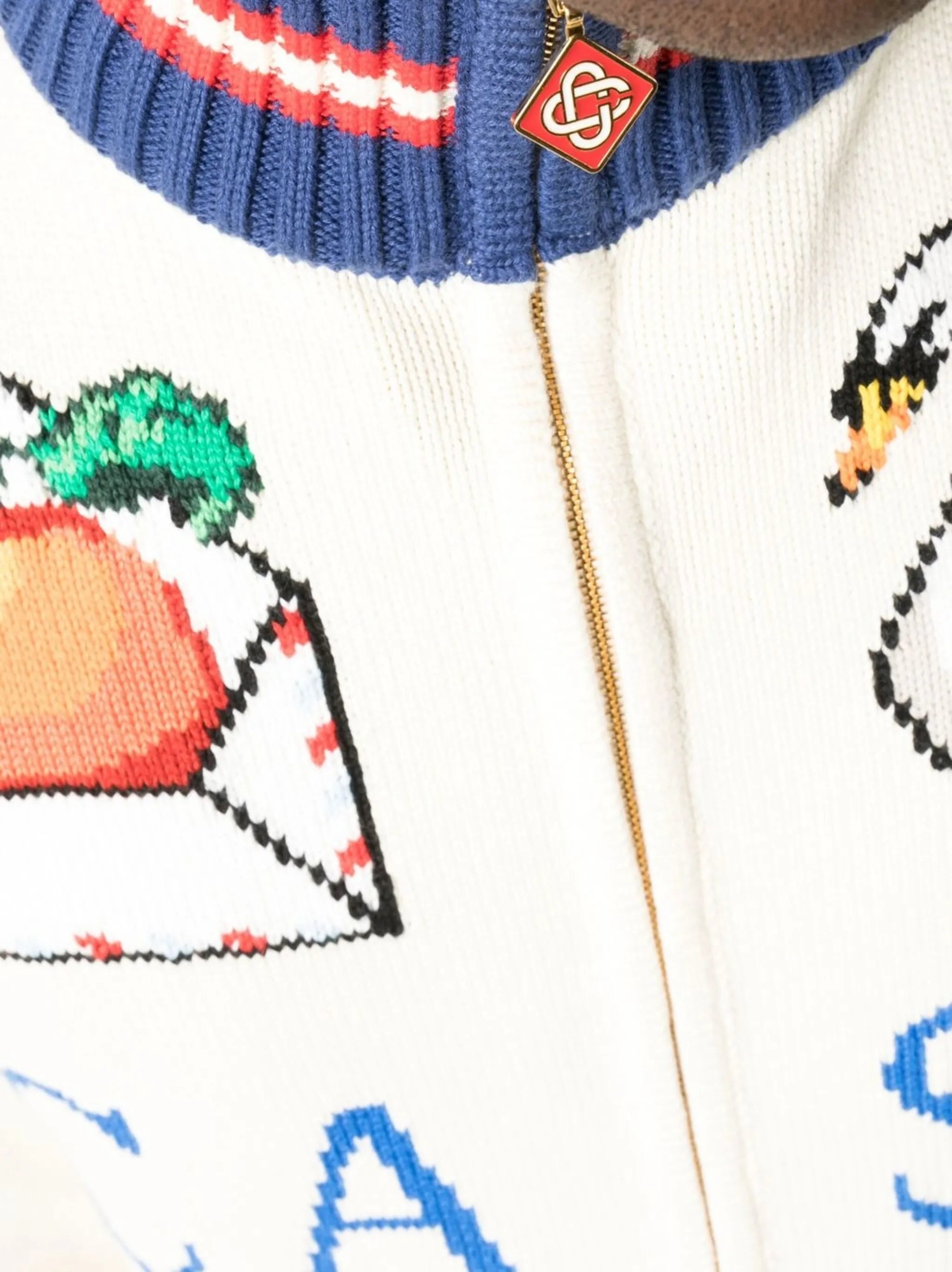 roll-neck intarsia-knit cardigan