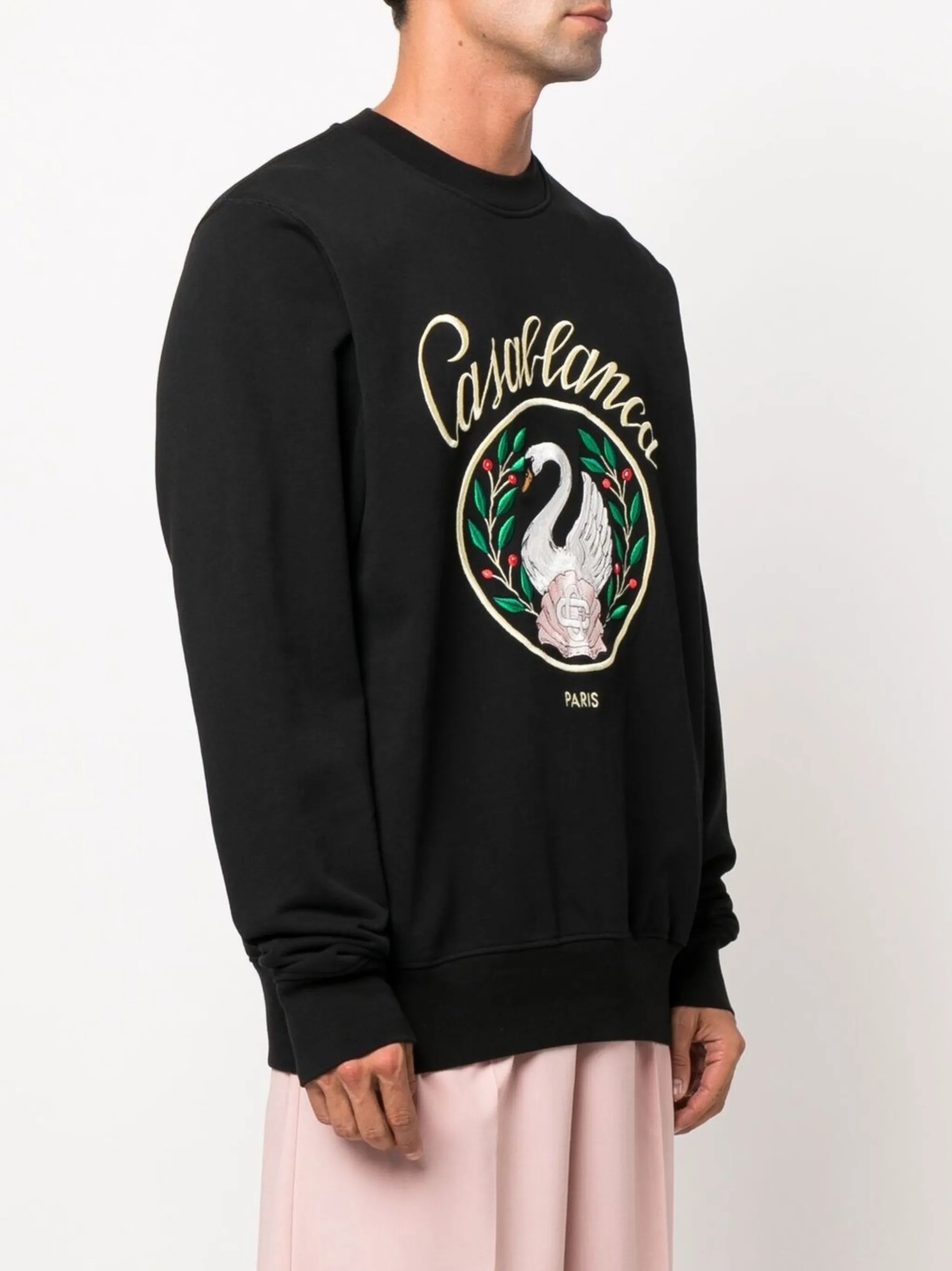 Emblem de Cygne-embroidered crew neck sweatshirt