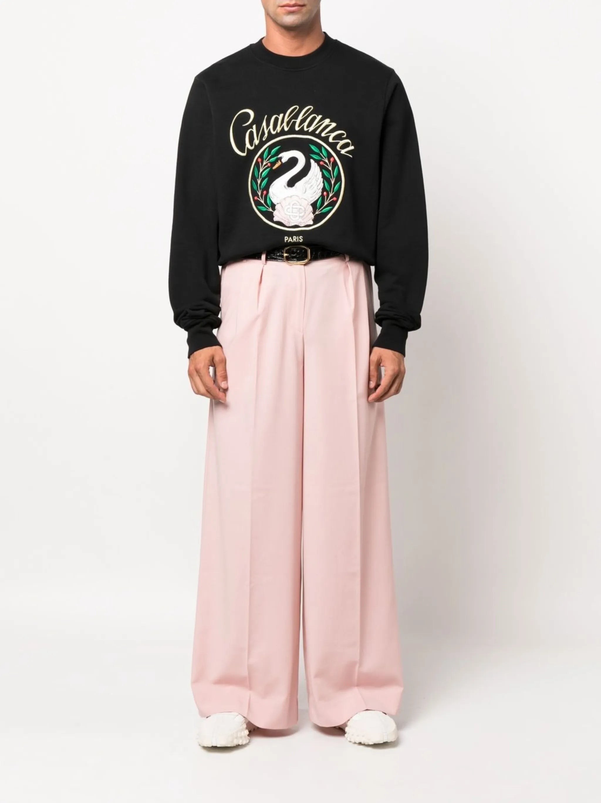 Emblem de Cygne-embroidered crew neck sweatshirt
