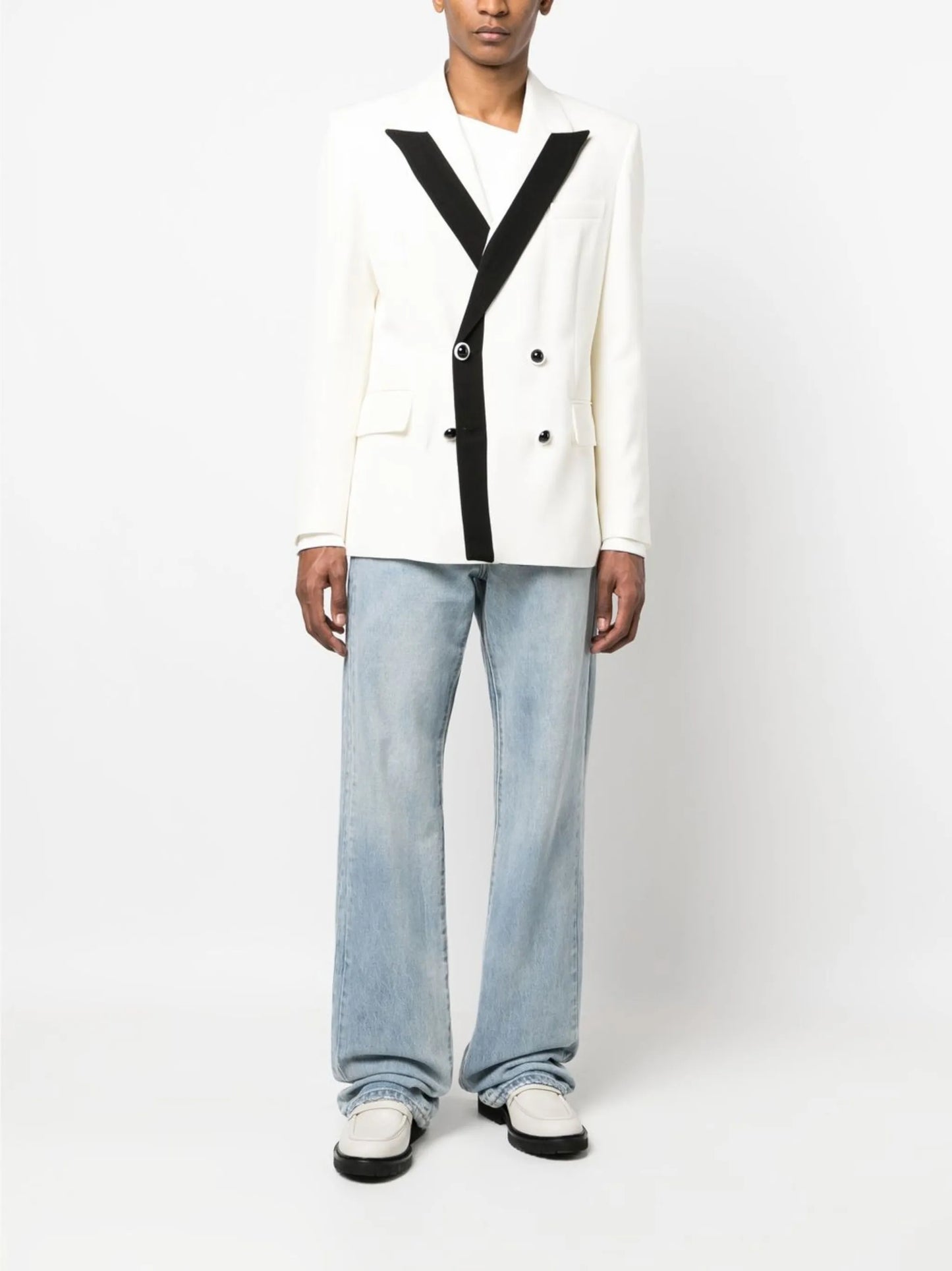 contrast-lapel double-breasted blazer