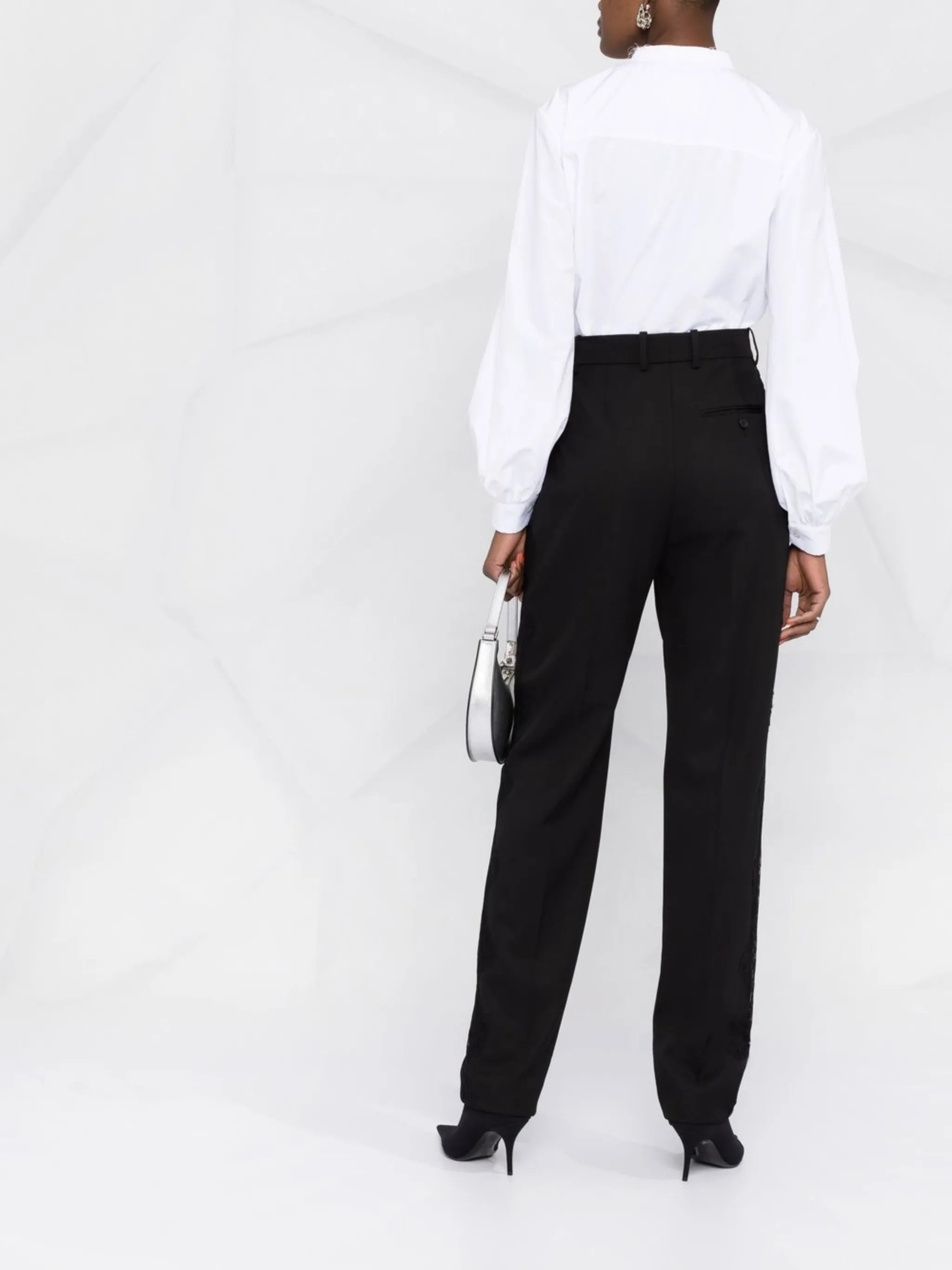 lace-panel tailored-cut trousers