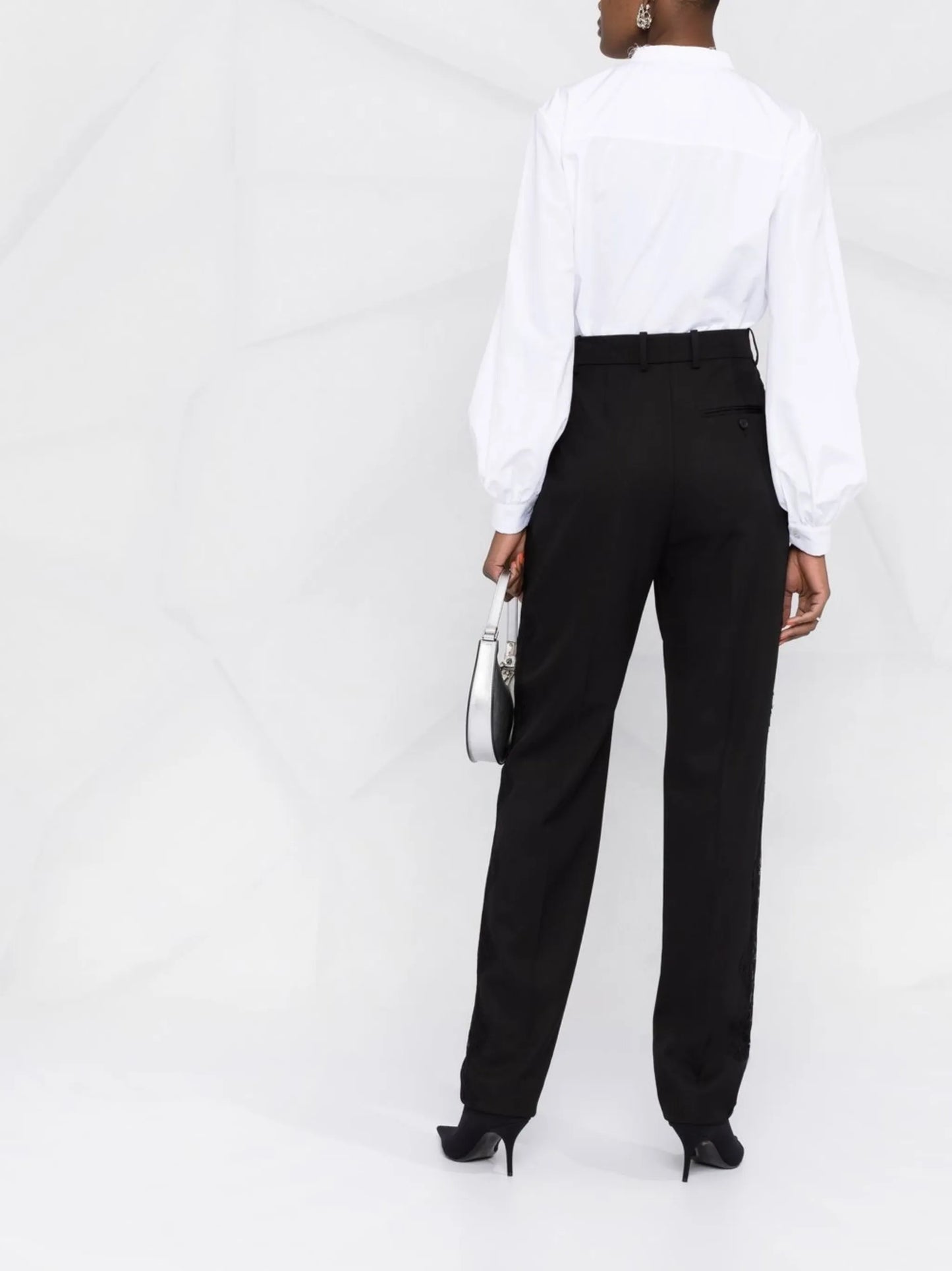 lace-panel tailored-cut trousers